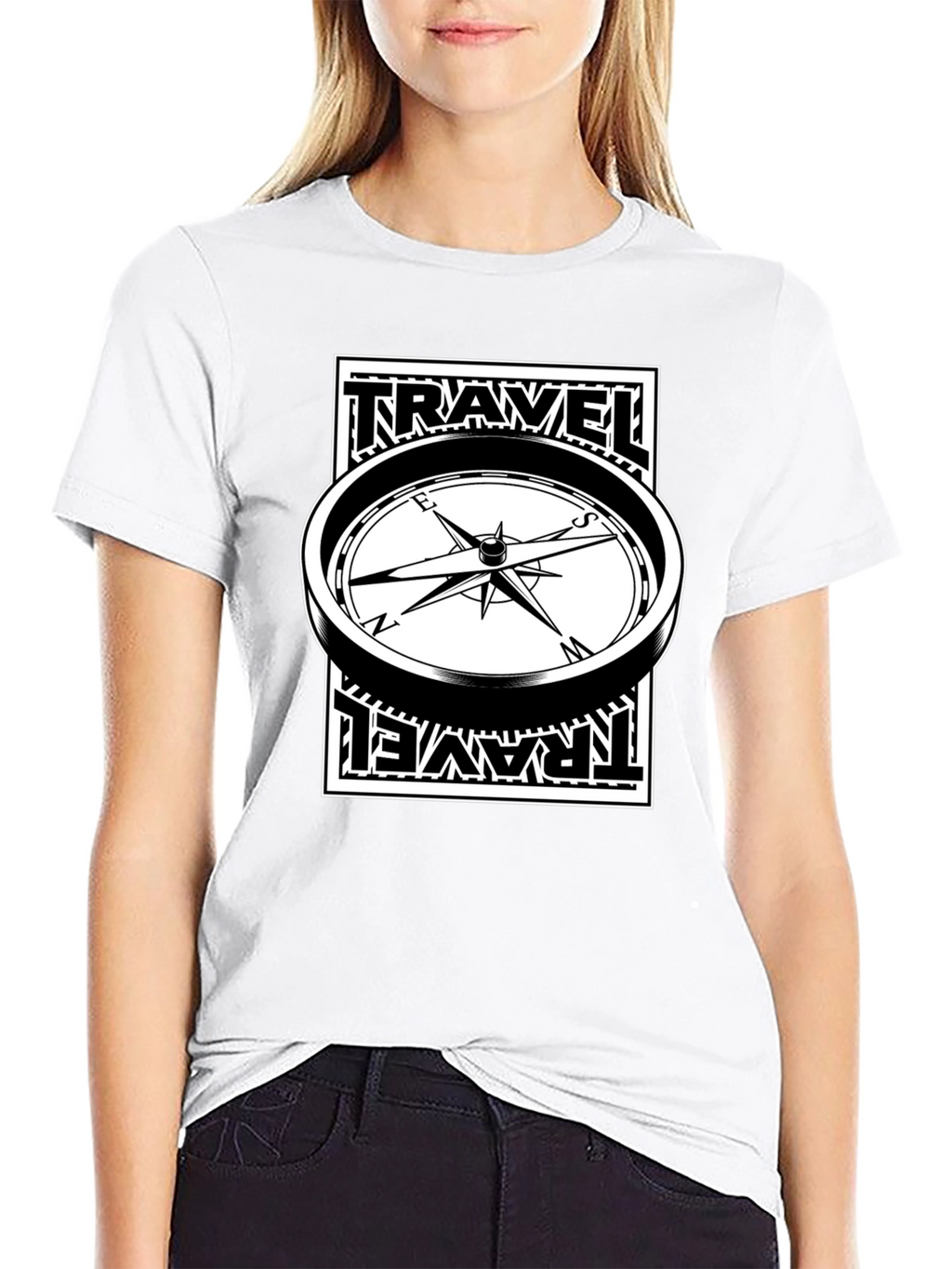 Travel Compass Graphic Tee - Black Cotton T-Shirt