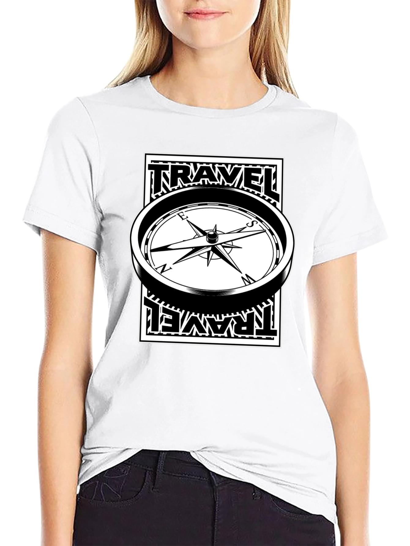 Travel Compass Graphic Tee - Black Cotton T-Shirt