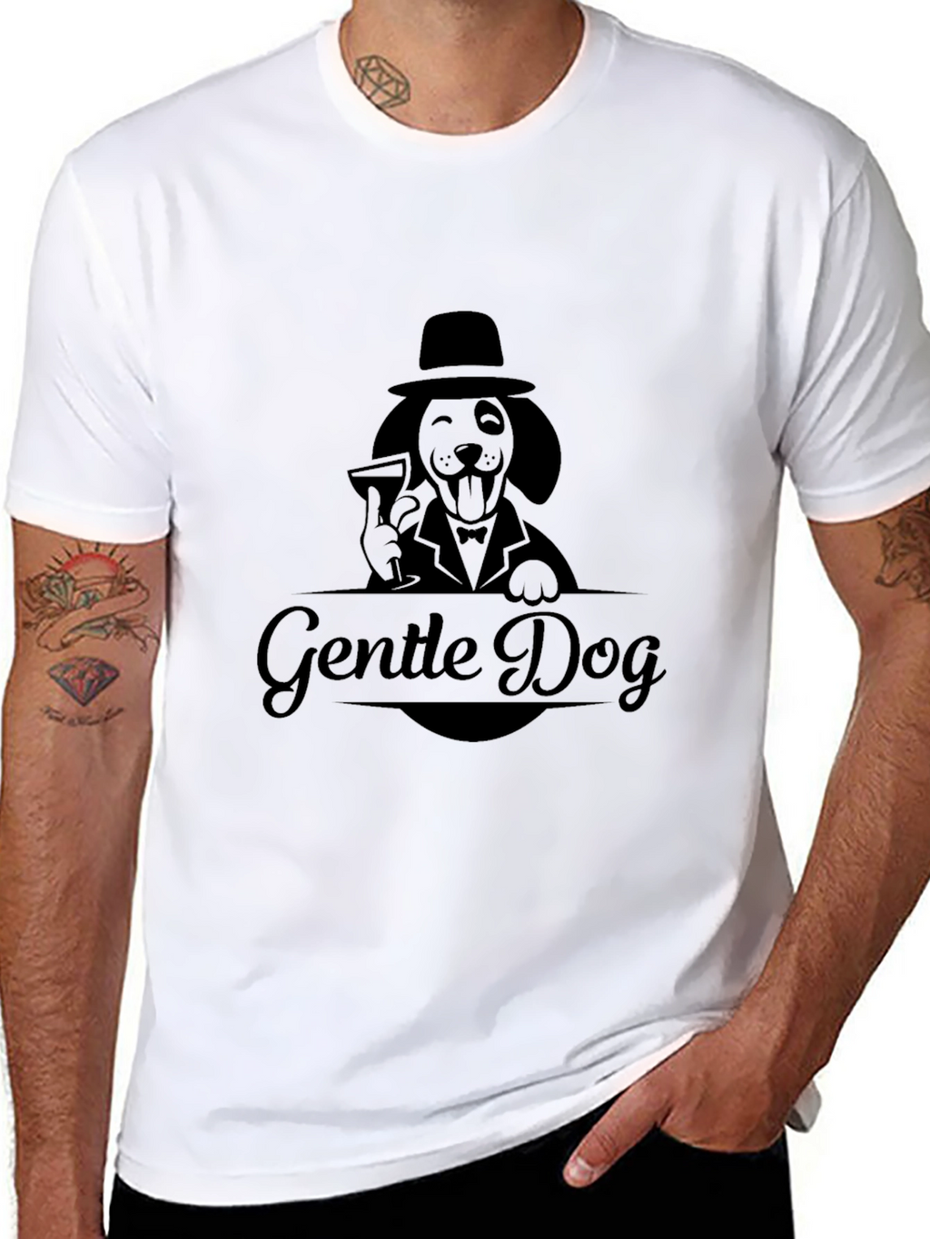 Gentle Dog Graphic T-Shirt - Black Crew Neck Tee