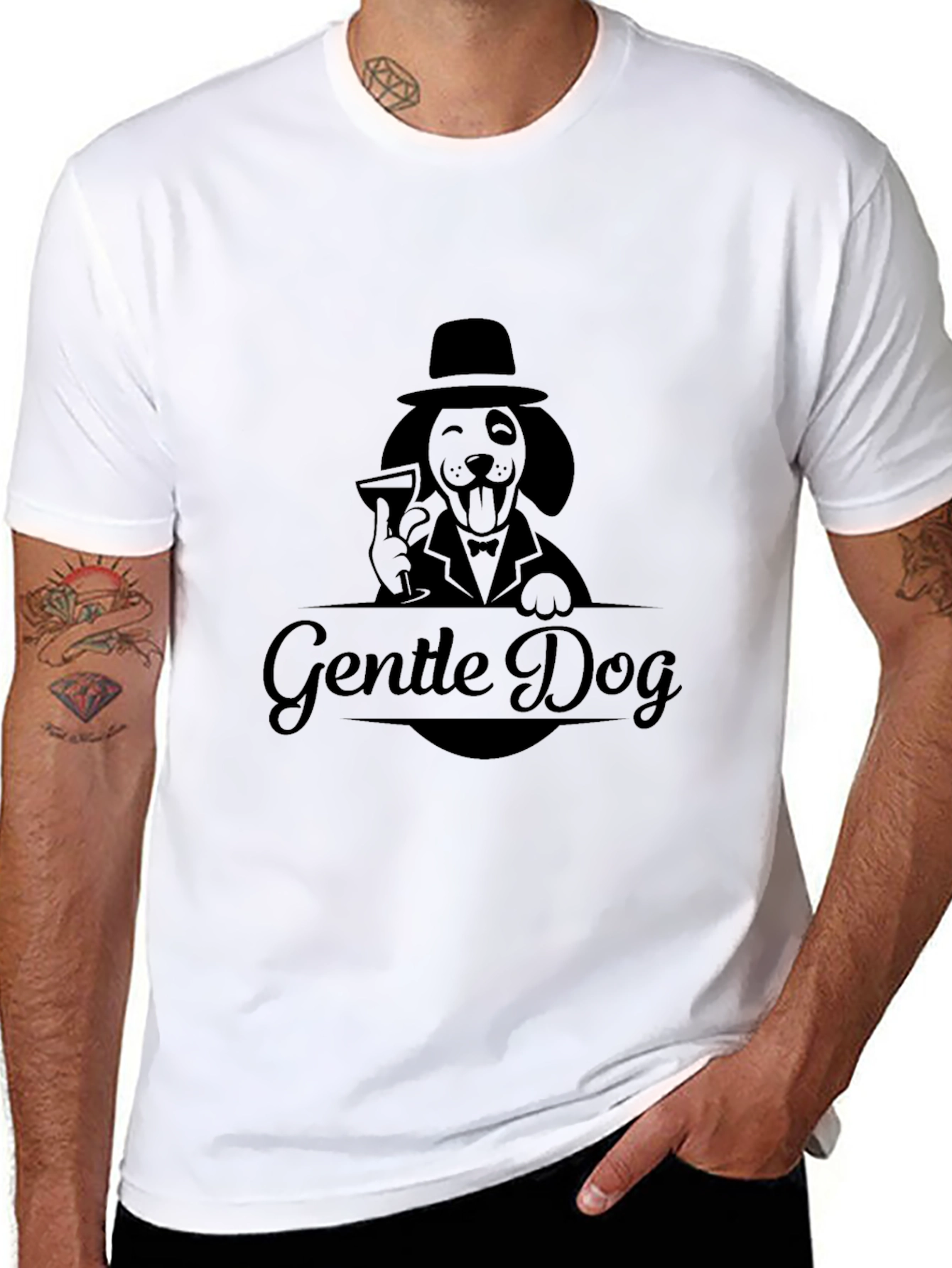 Gentle Dog Graphic T-Shirt - Black Crew Neck Tee