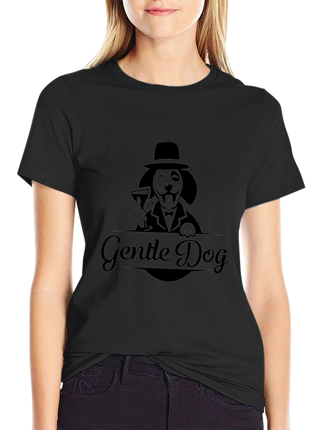 Gentle Dog Graphic T-Shirt - Black Crew Neck Tee
