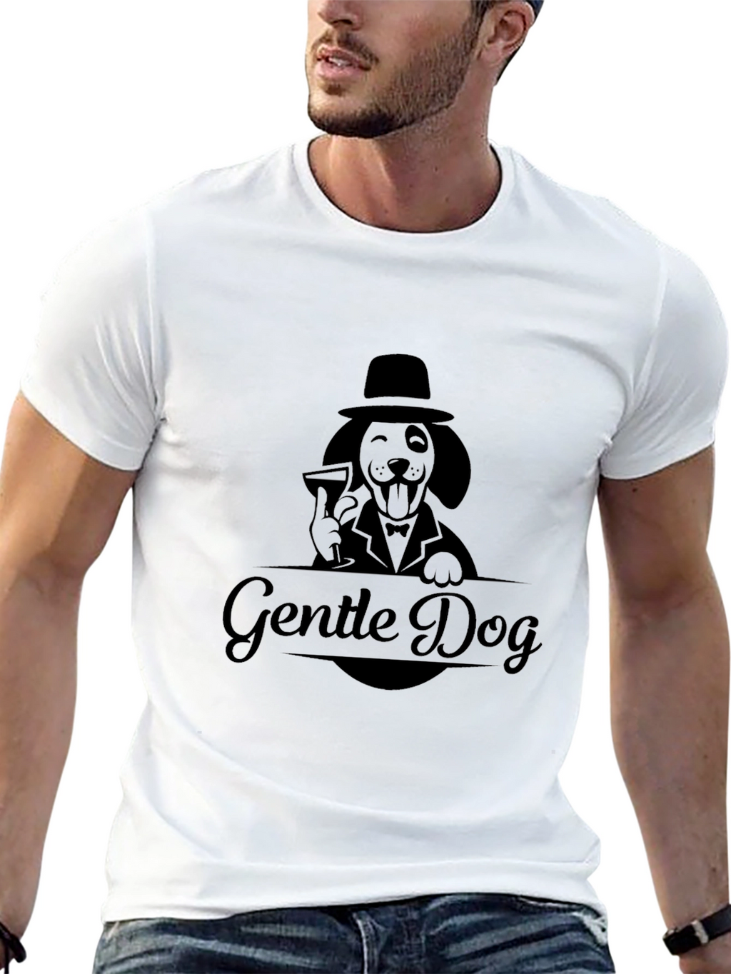 Gentle Dog Graphic T-Shirt - Black Crew Neck Tee