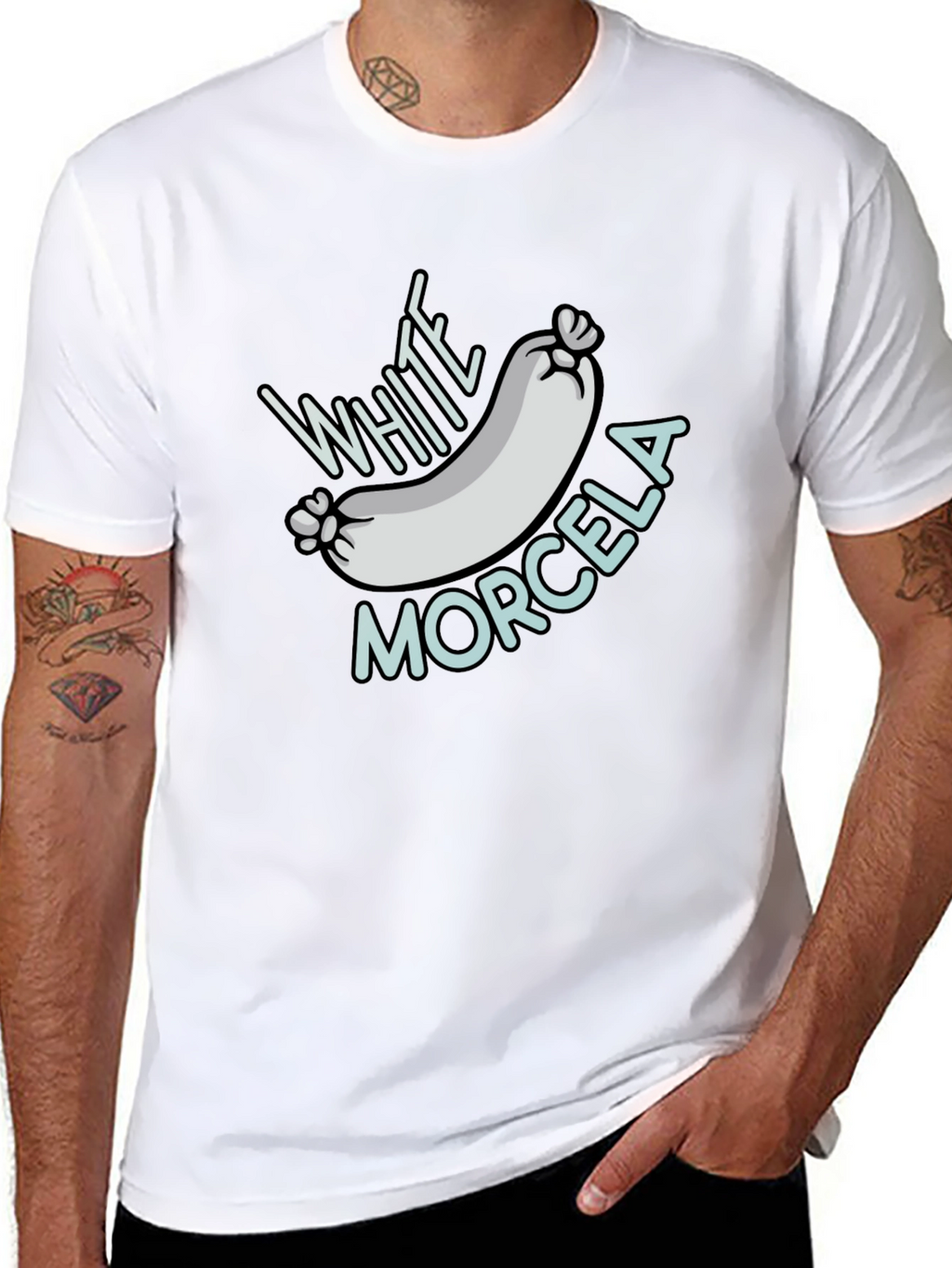 White Morcela T-Shirt - Novelty Foodie Tee