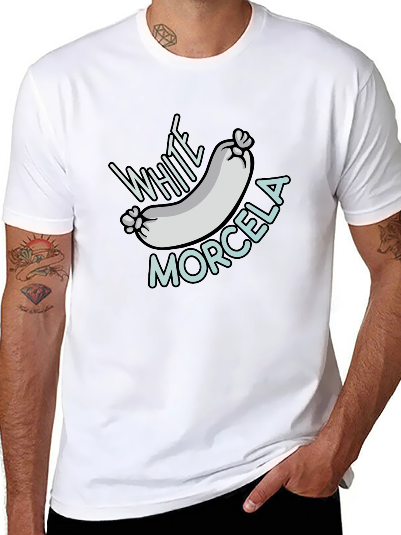 White Morcela T-Shirt - Novelty Foodie Tee