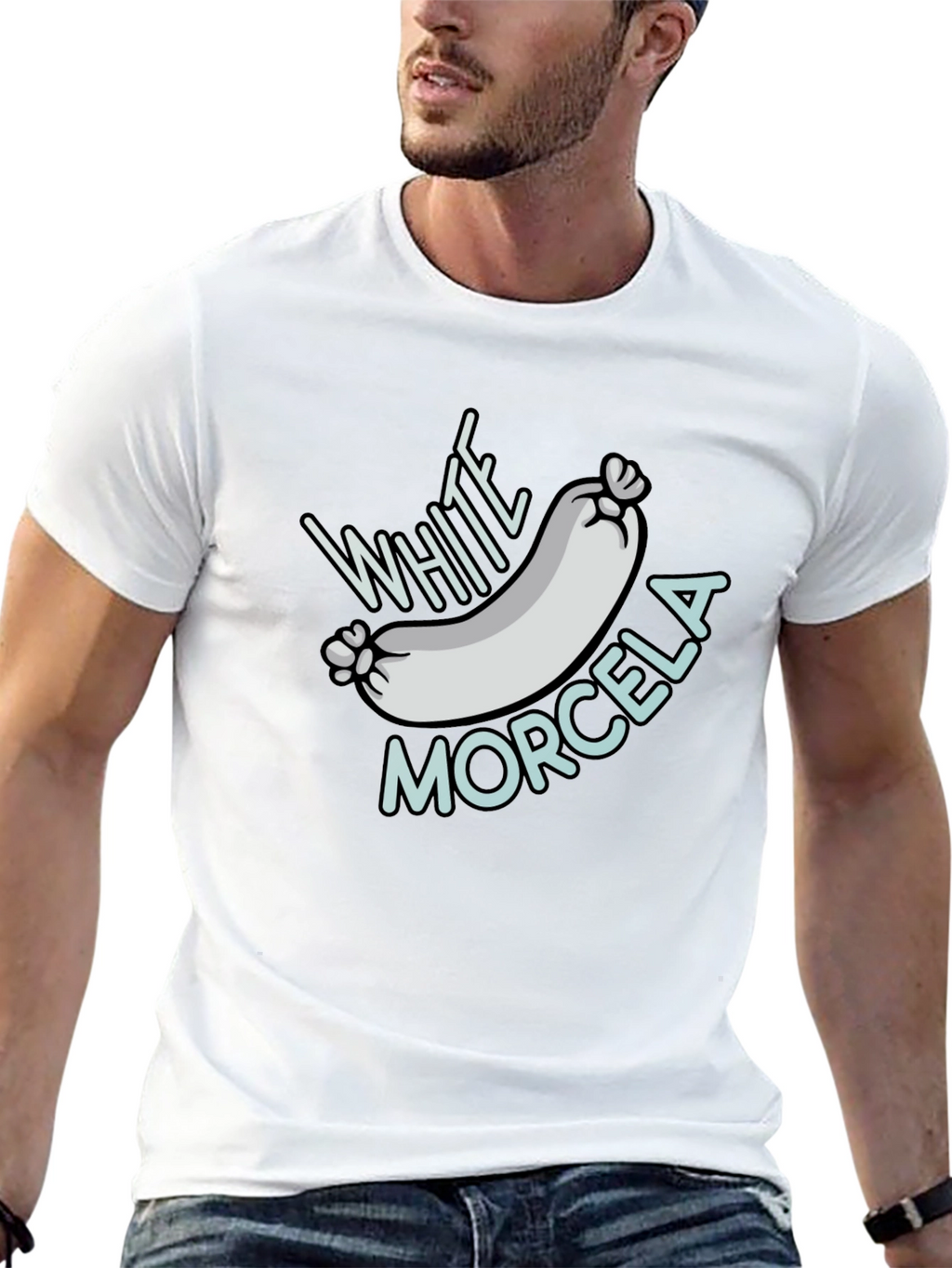 White Morcela T-Shirt - Novelty Foodie Tee