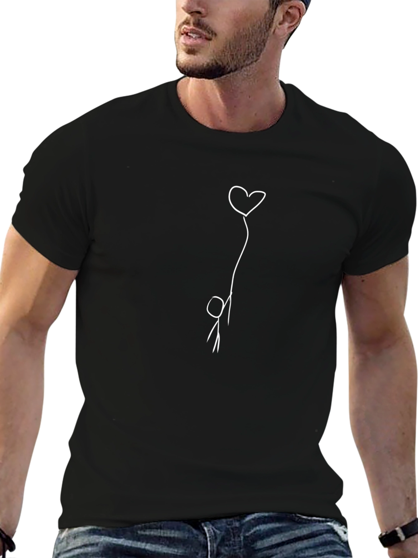 Heart Balloon Stick Figure Graphic Tee