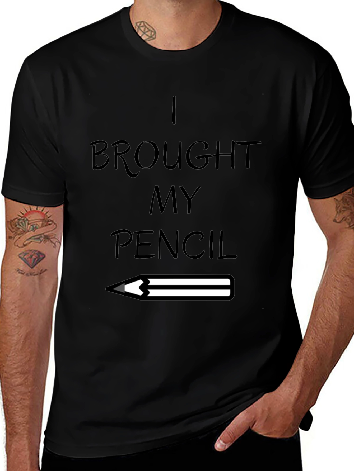 I Brought My Pencil Graphic Tee - Black Cotton Blend