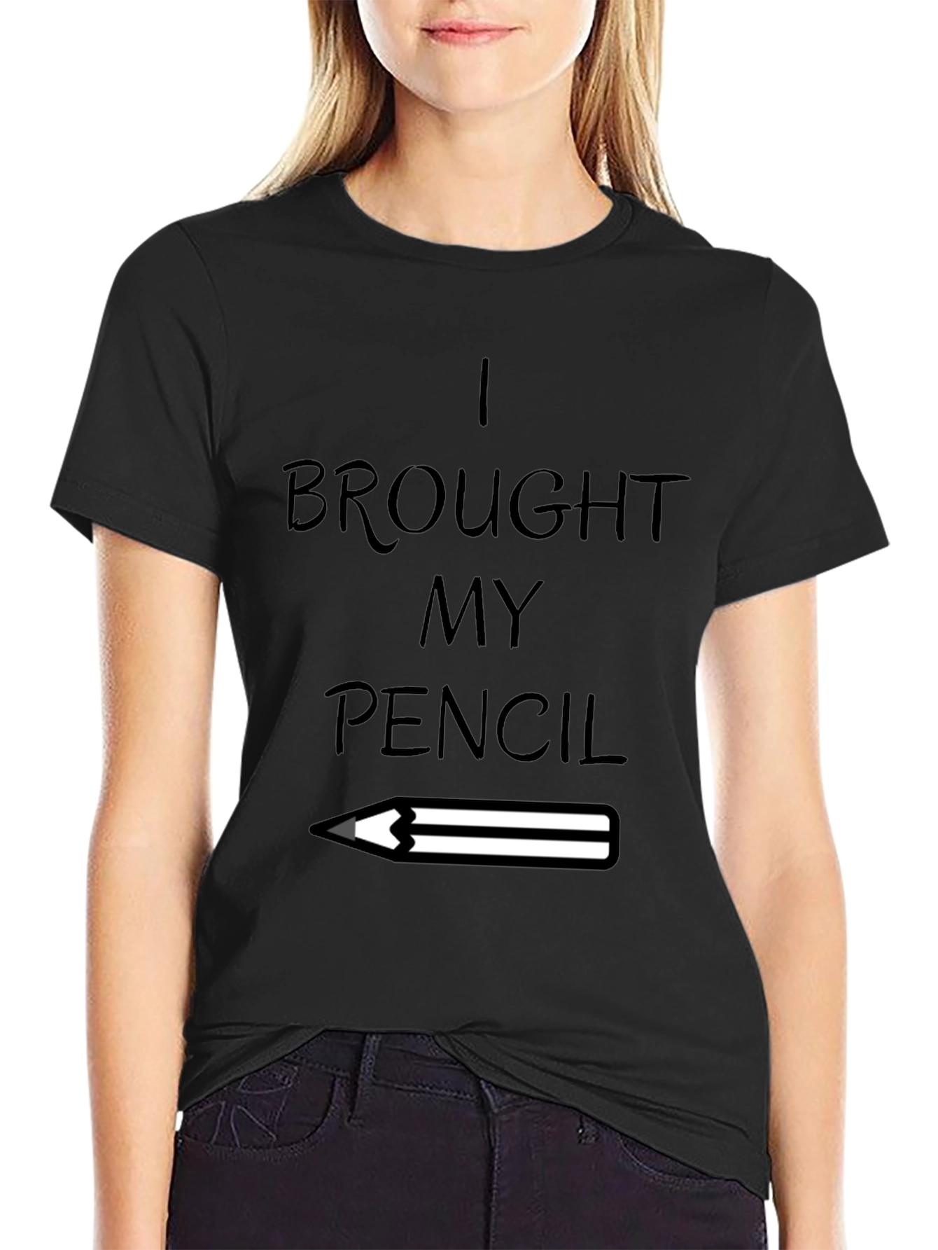 I Brought My Pencil Graphic Tee - Black Cotton Blend