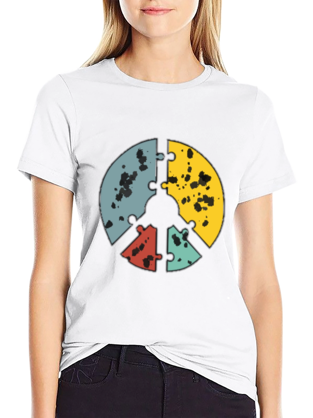 Puzzle Peace Sign Graphic Tee - Black