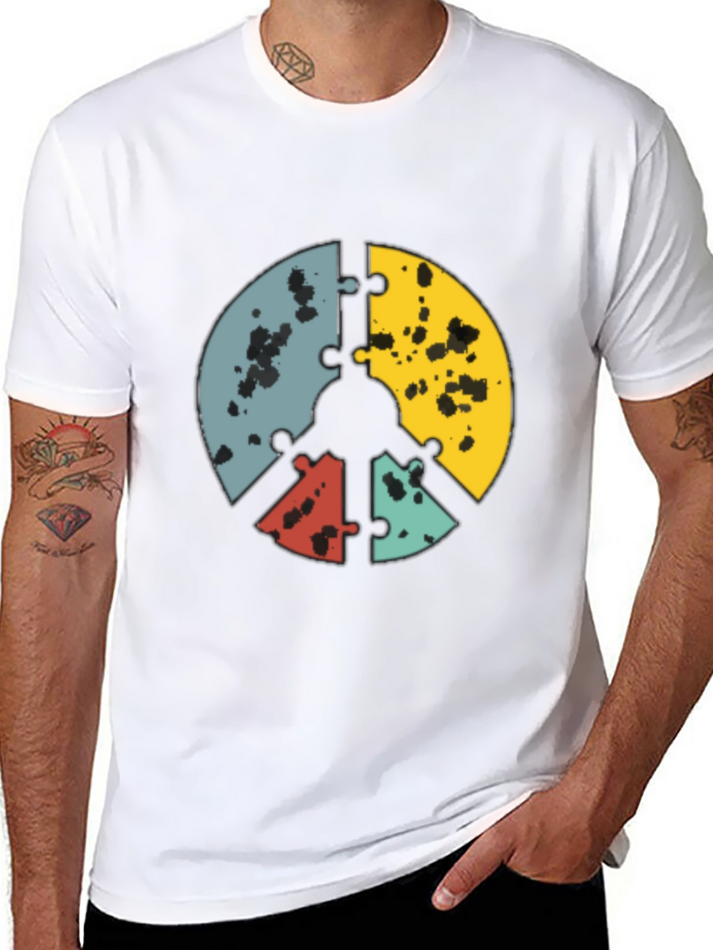 Puzzle Peace Sign Graphic Tee - Black