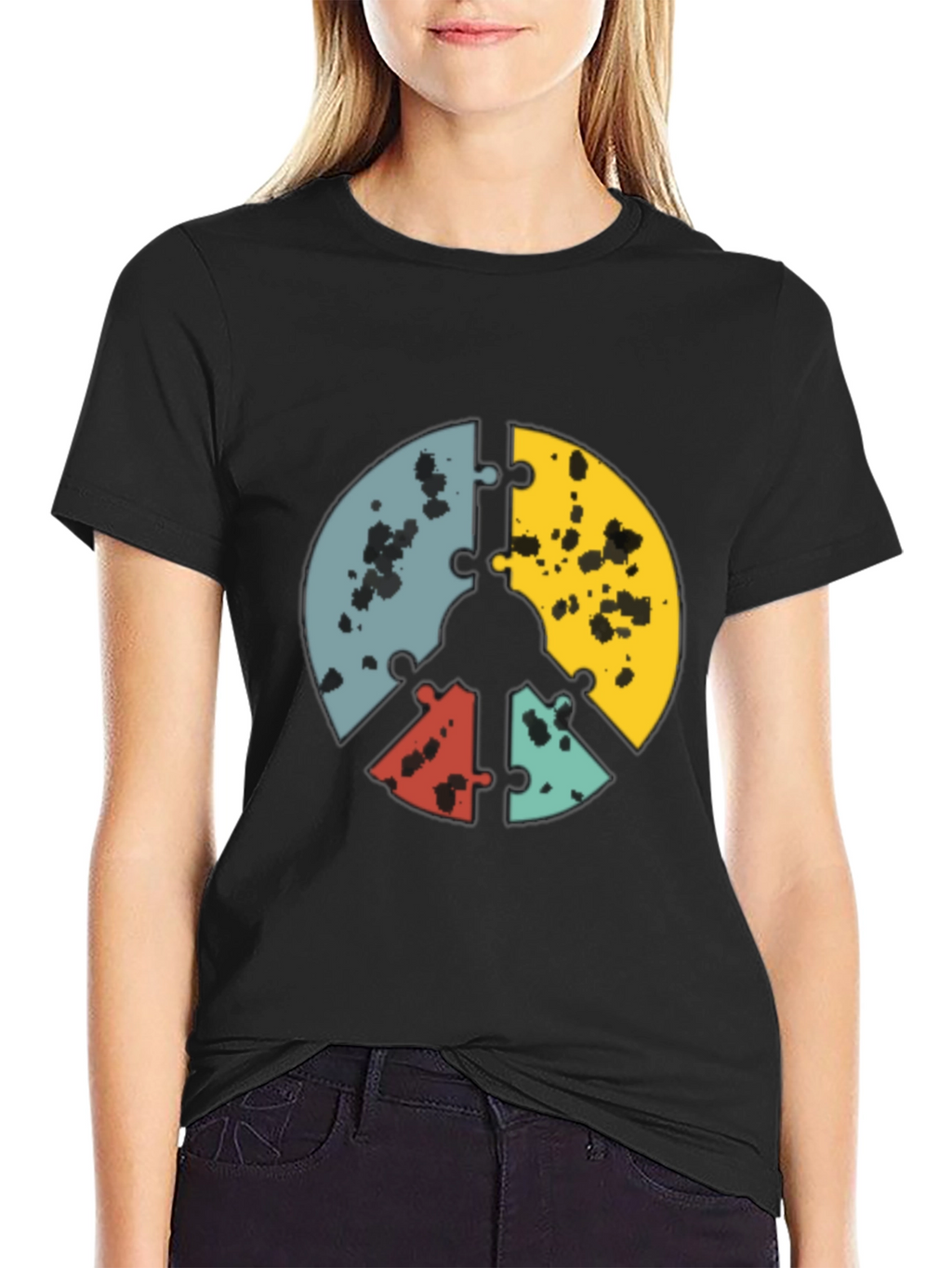 Puzzle Peace Sign Graphic Tee - Black