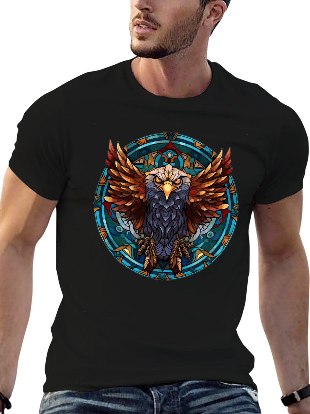 Eagle Graphic Print Black T-Shirt