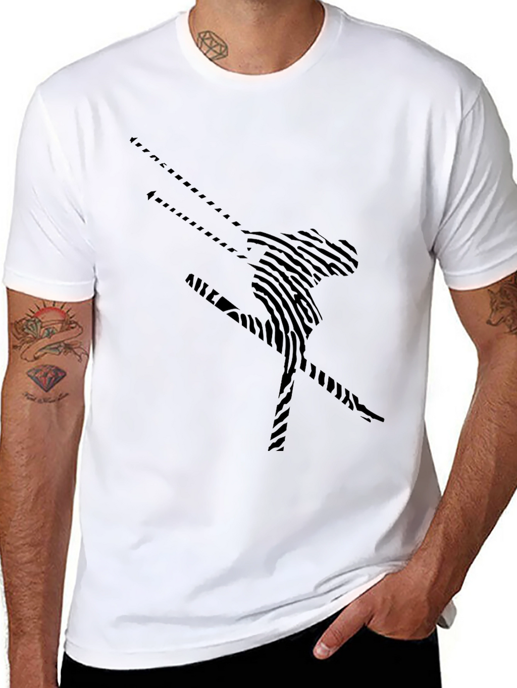 Abstract Skier Black T-Shirt - Unique Design