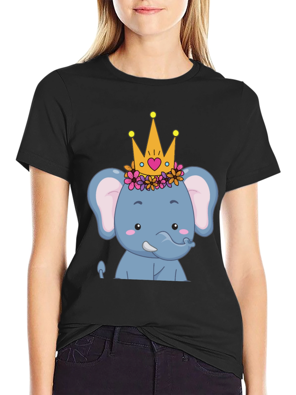 Elephant Princess Graphic Tee - Cute Cartoon Design