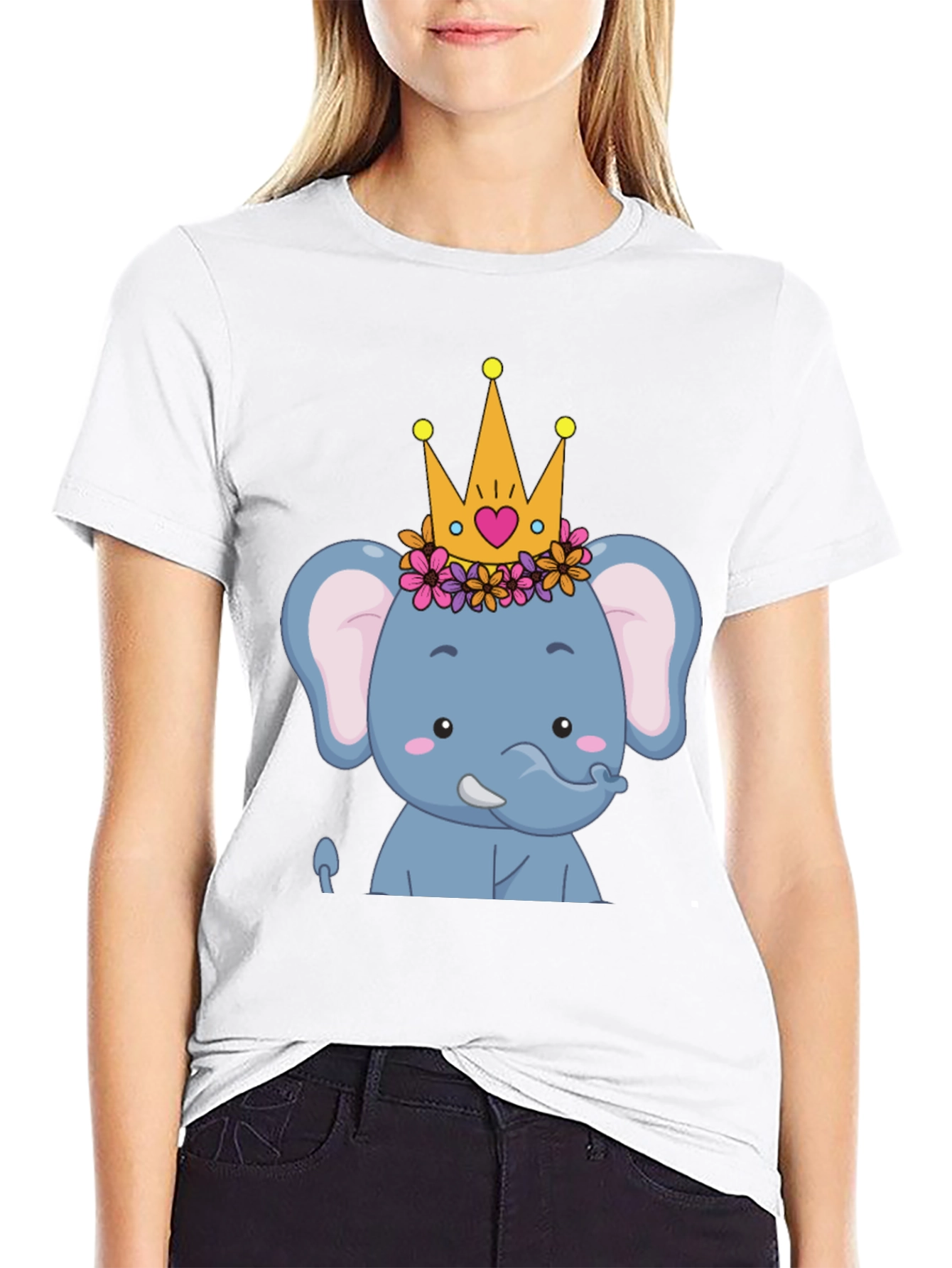 Elephant Princess Graphic Tee - Cute Cartoon Design