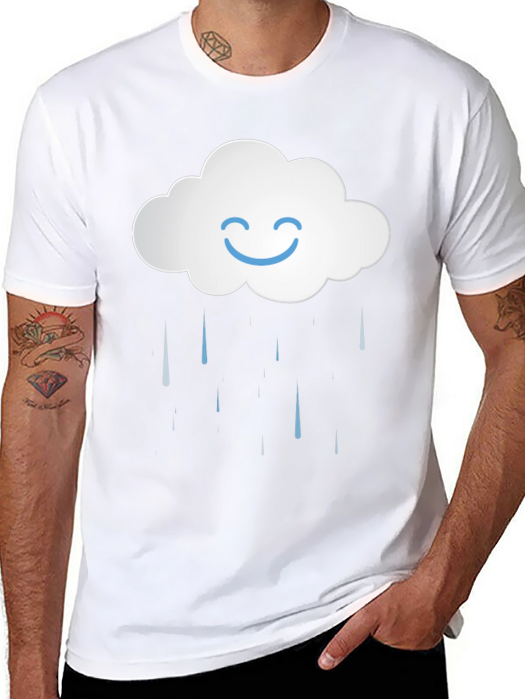 Smiling Cloud Rain T-Shirt - Black Cotton