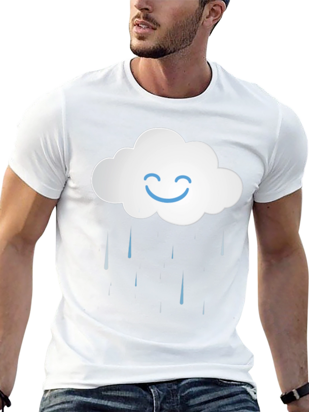 Smiling Cloud Rain T-Shirt - Black Cotton