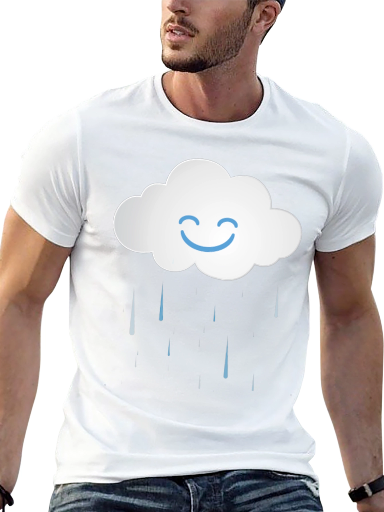 Smiling Cloud Rain T-Shirt - Black Cotton