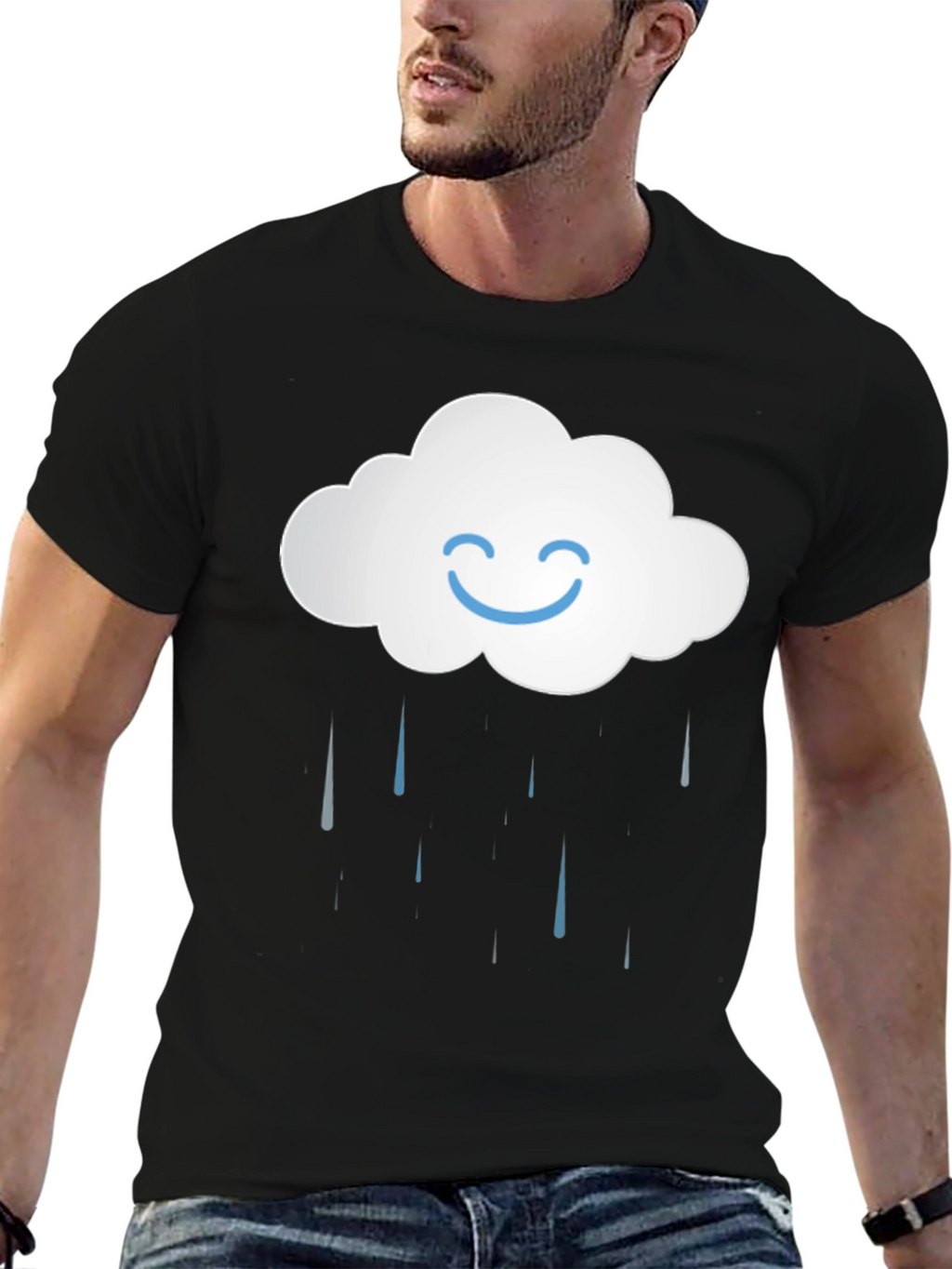 Smiling Cloud Rain T-Shirt - Black Cotton