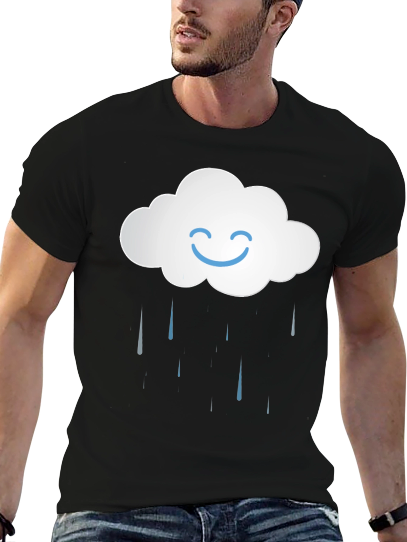 Smiling Cloud Rain T-Shirt - Black Cotton