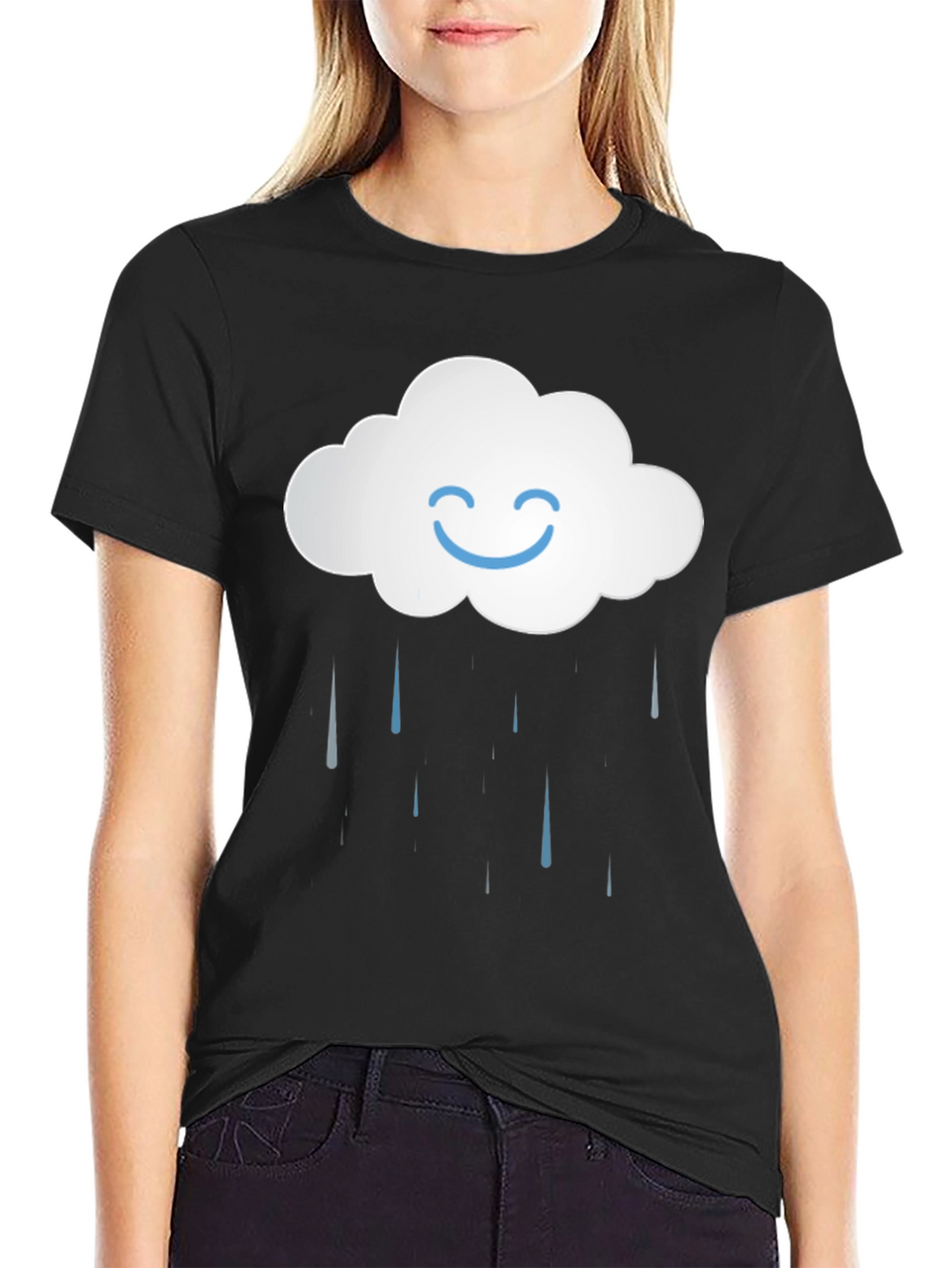 Smiling Cloud Rain T-Shirt - Black Cotton