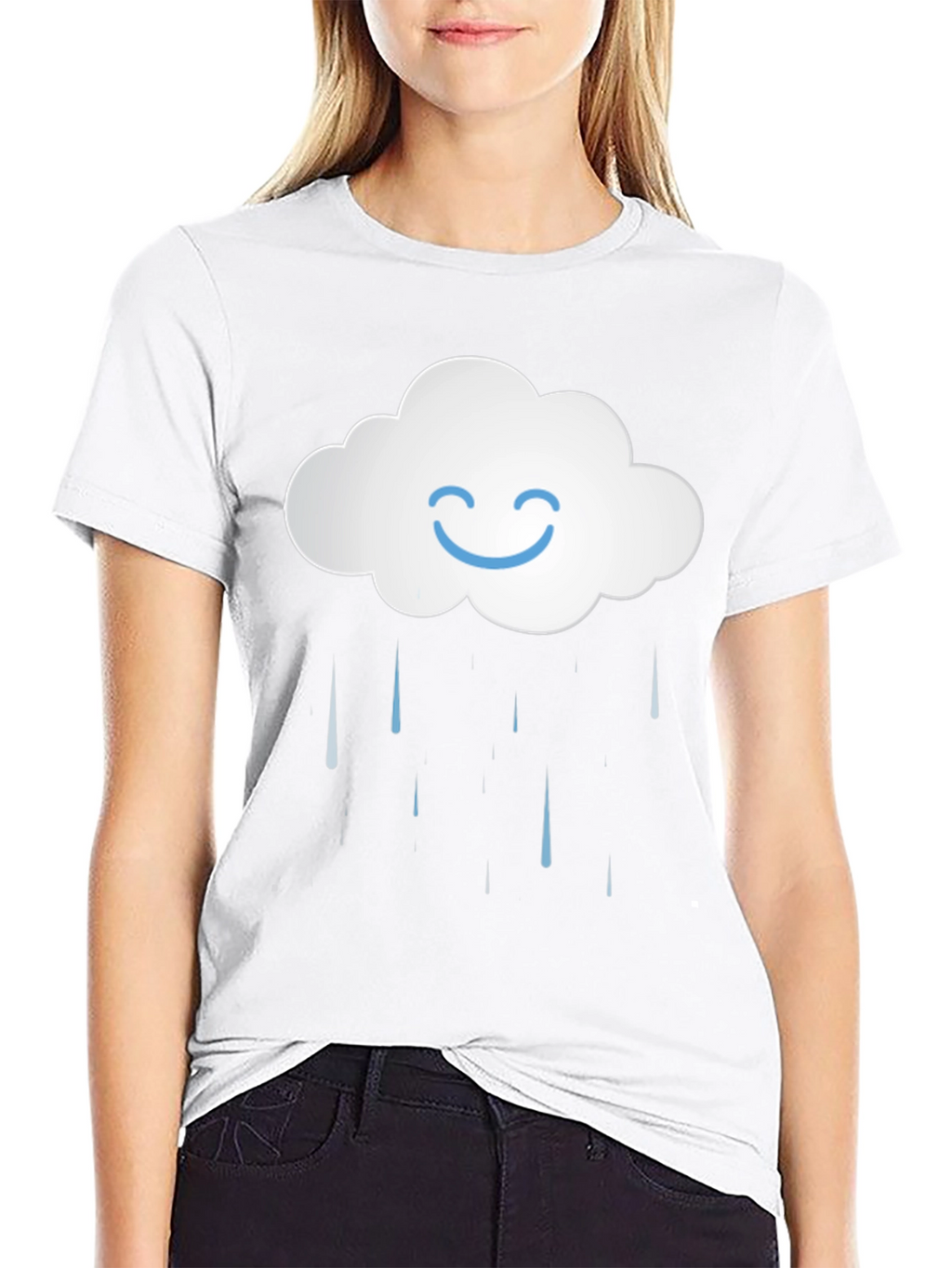 Smiling Cloud Rain T-Shirt - Black Cotton