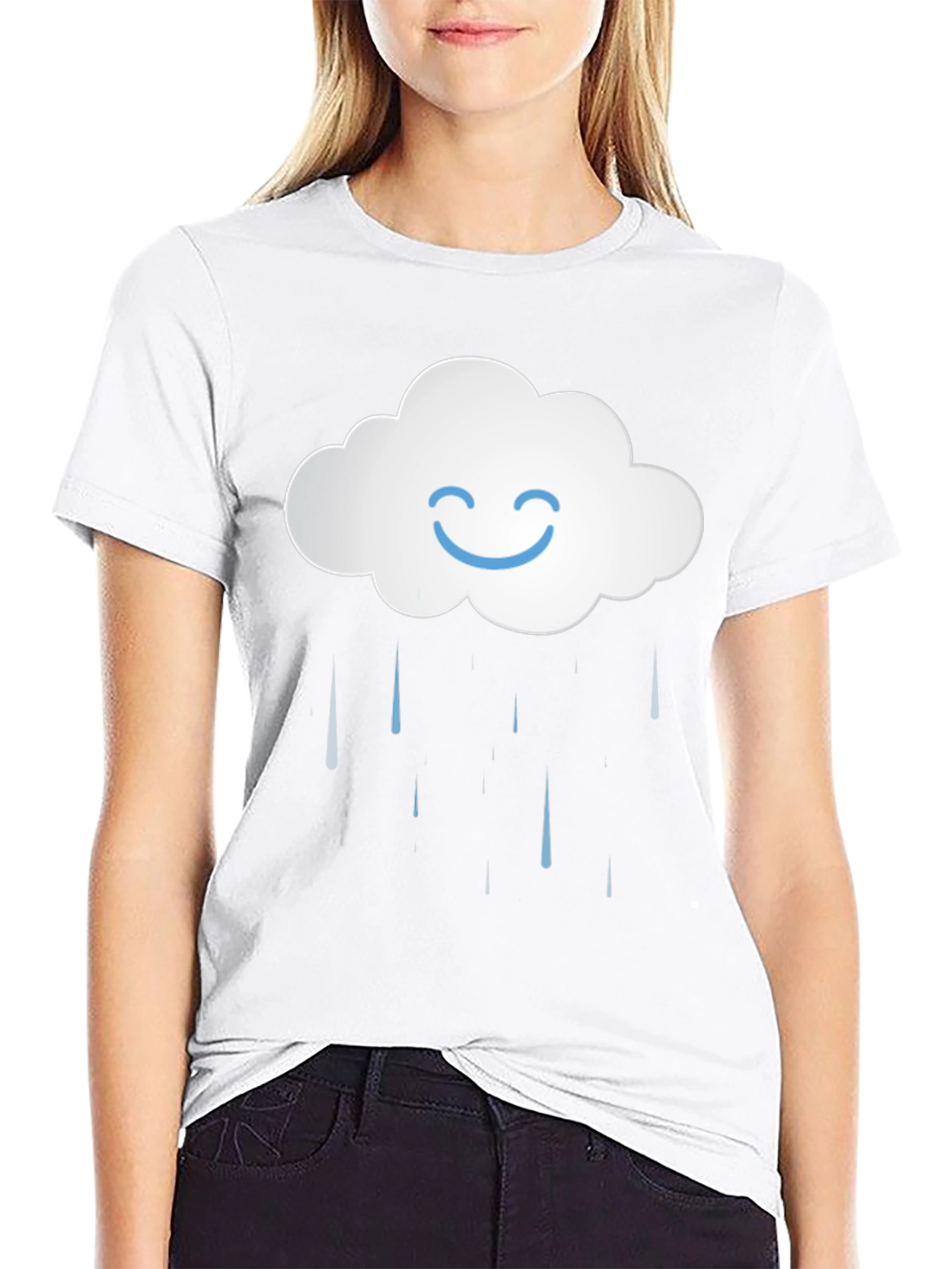 Smiling Cloud Rain T-Shirt - Black Cotton