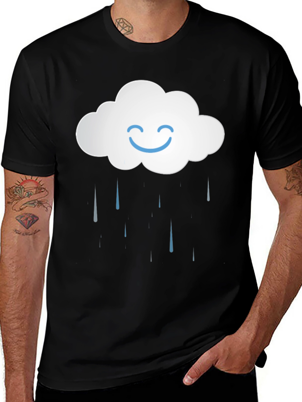 Smiling Cloud Rain T-Shirt - Black Cotton