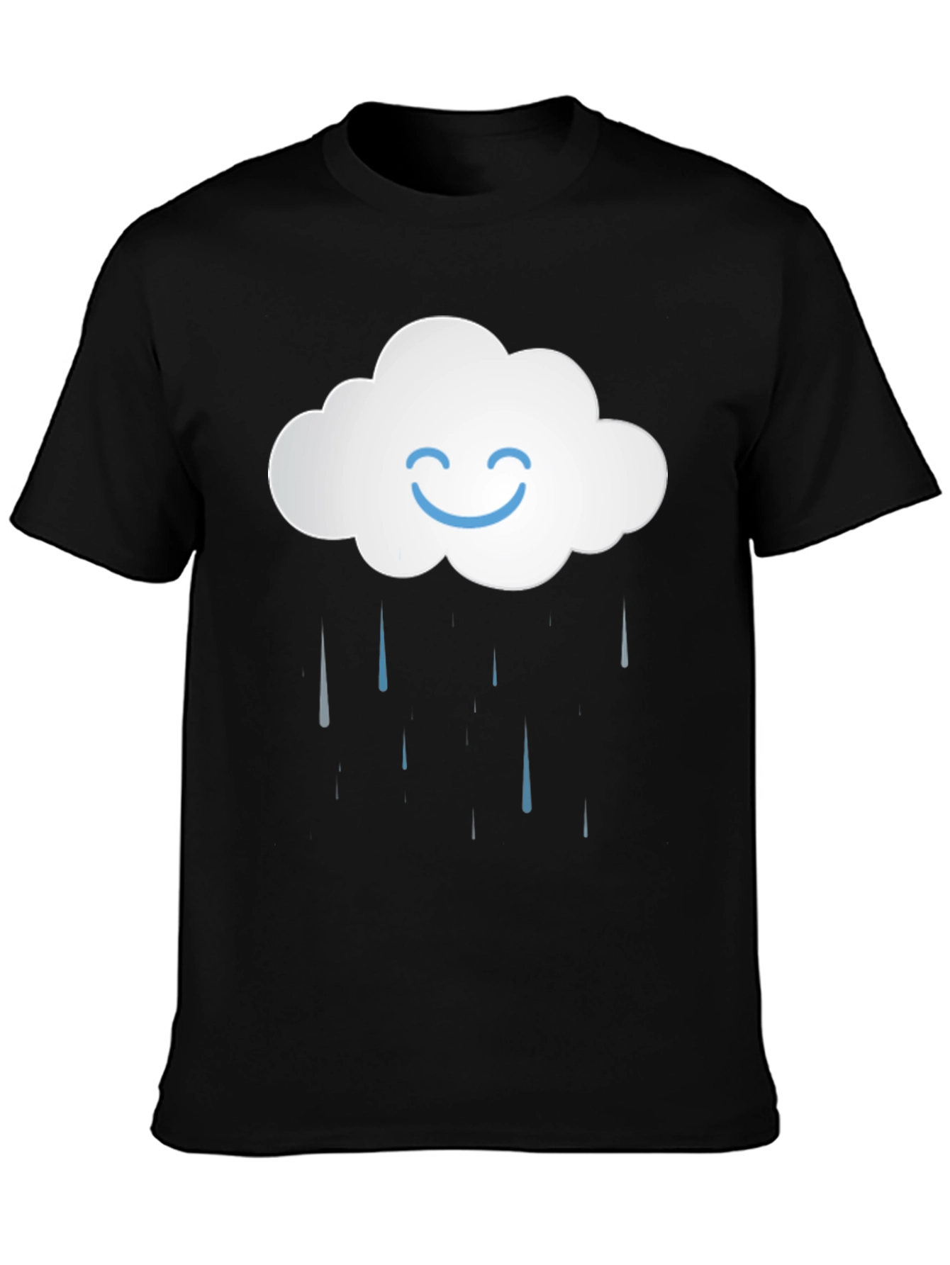 Smiling Cloud Rain T-Shirt - Black Cotton