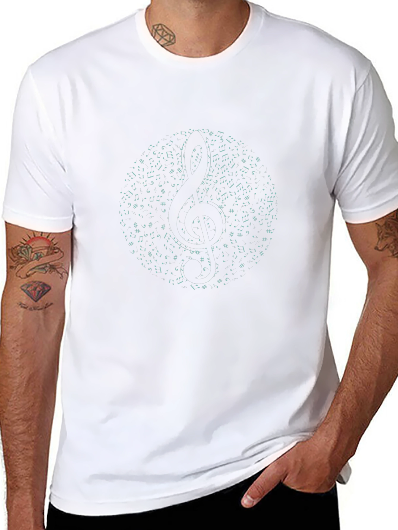Musical Notes Treble Clef Black T-Shirt
