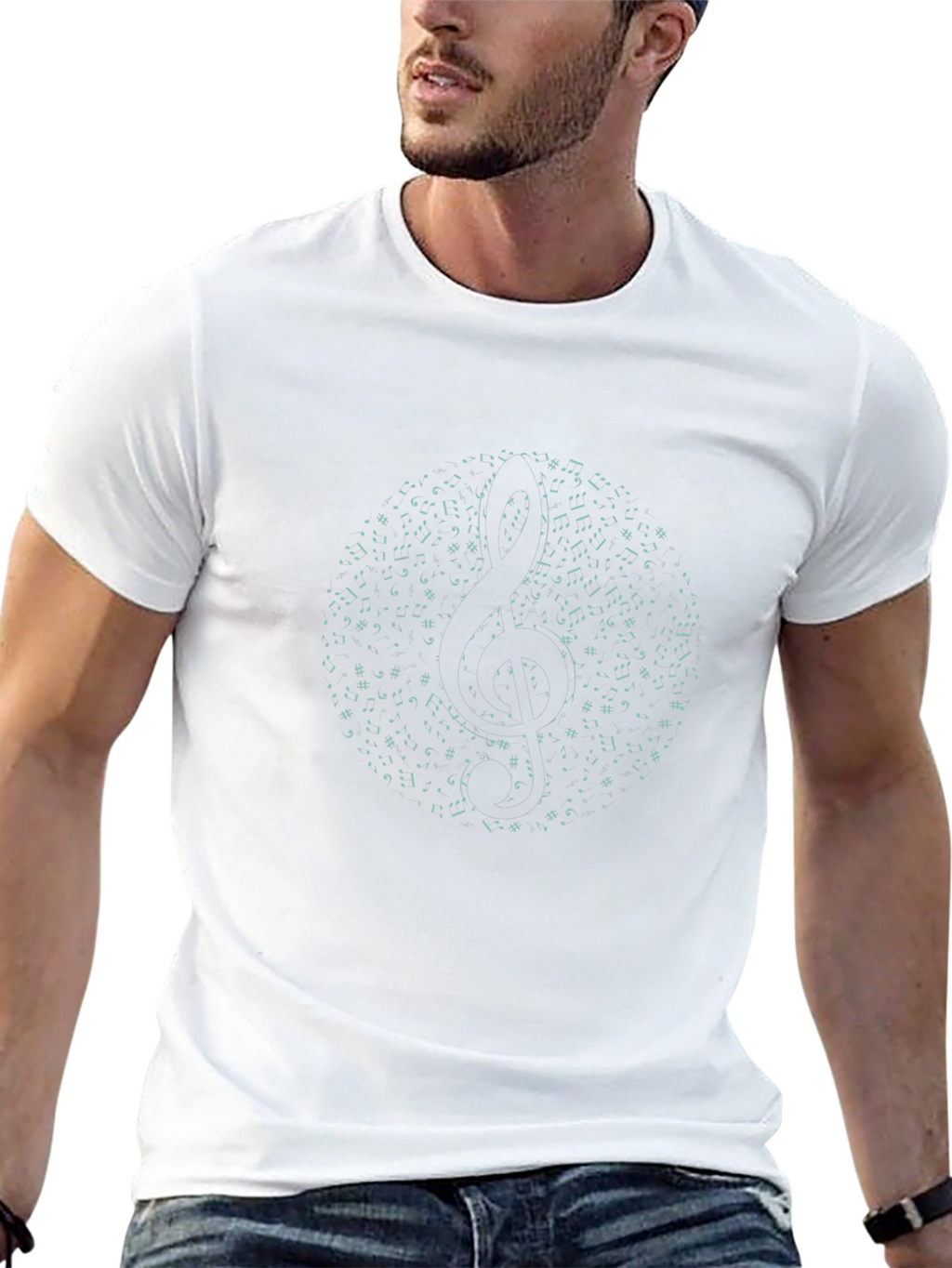 Musical Notes Treble Clef Black T-Shirt