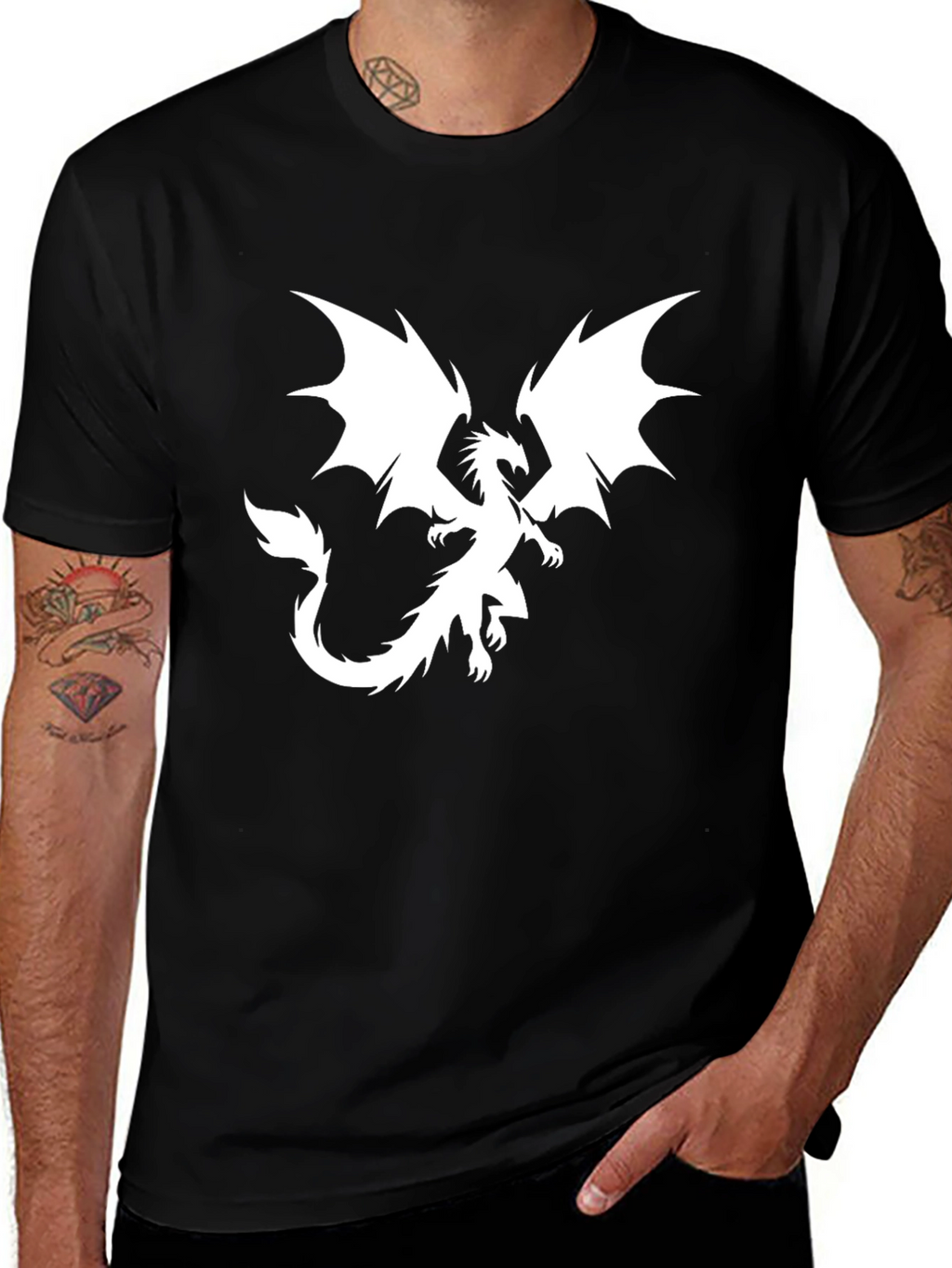 Dragon Graphic Print T-Shirt - Black