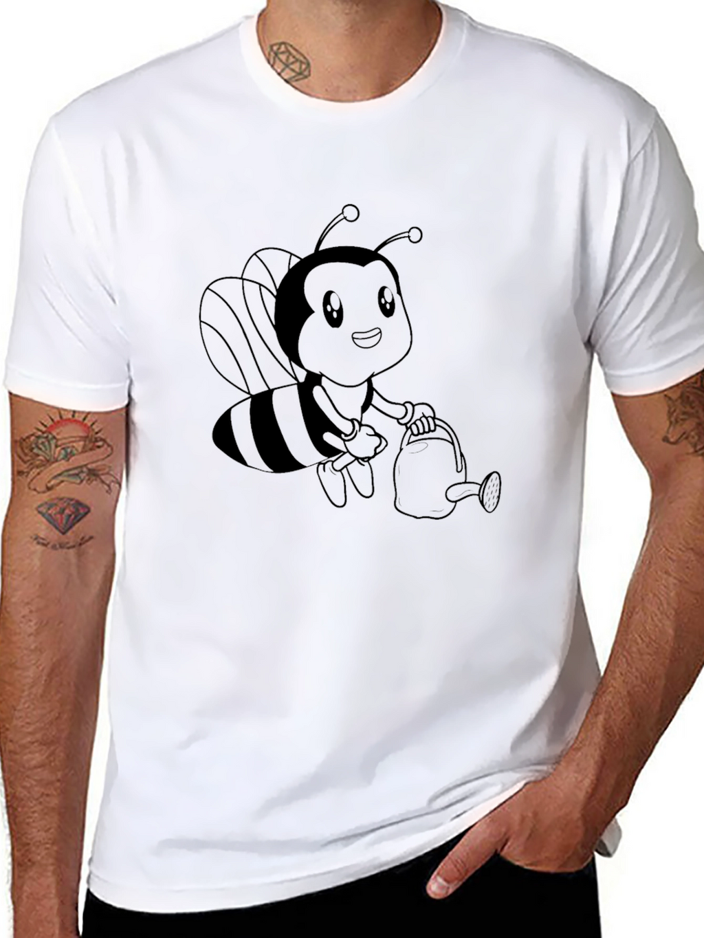 Cute Bee Graphic Tee - Black Cotton Comfort