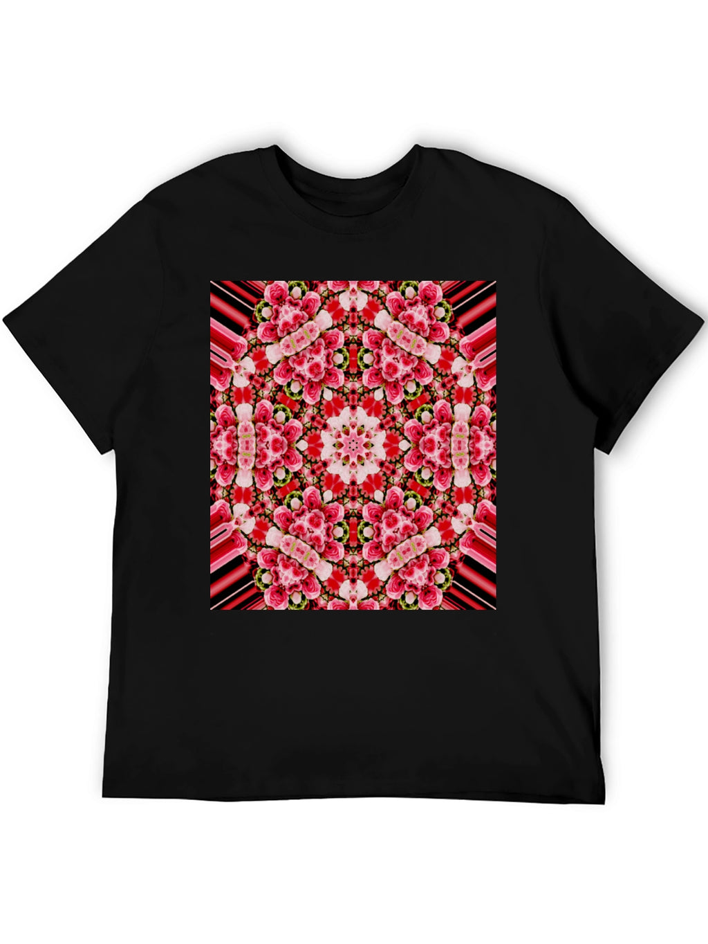 Floral Kaleidoscope Print Black T-Shirt