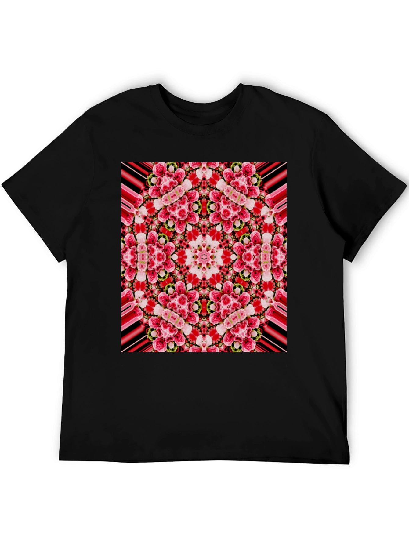 Floral Kaleidoscope Print Black T-Shirt