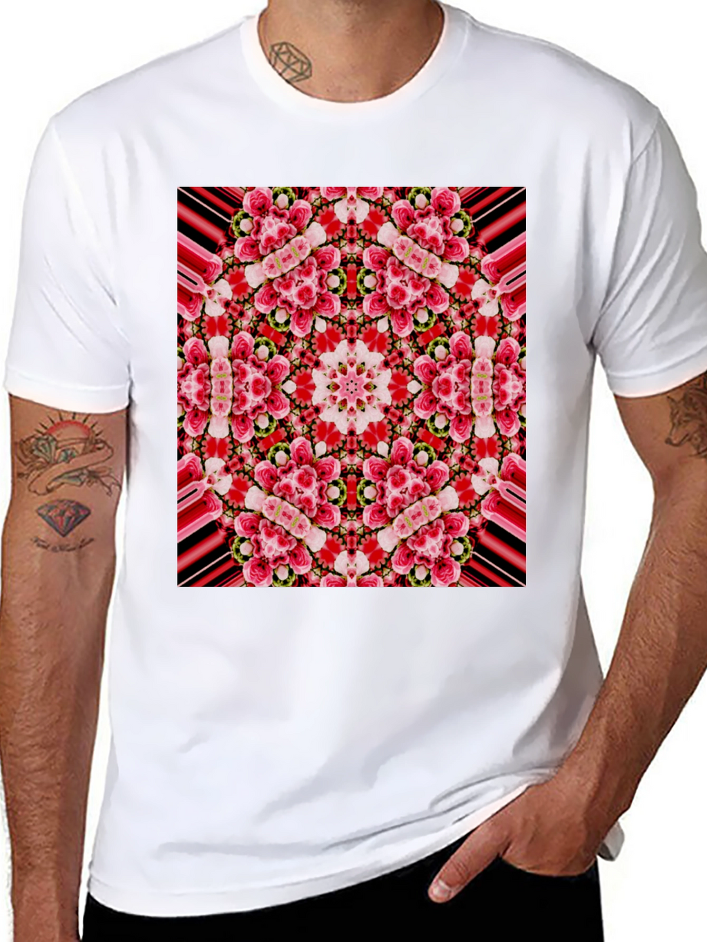 Floral Kaleidoscope Print Black T-Shirt