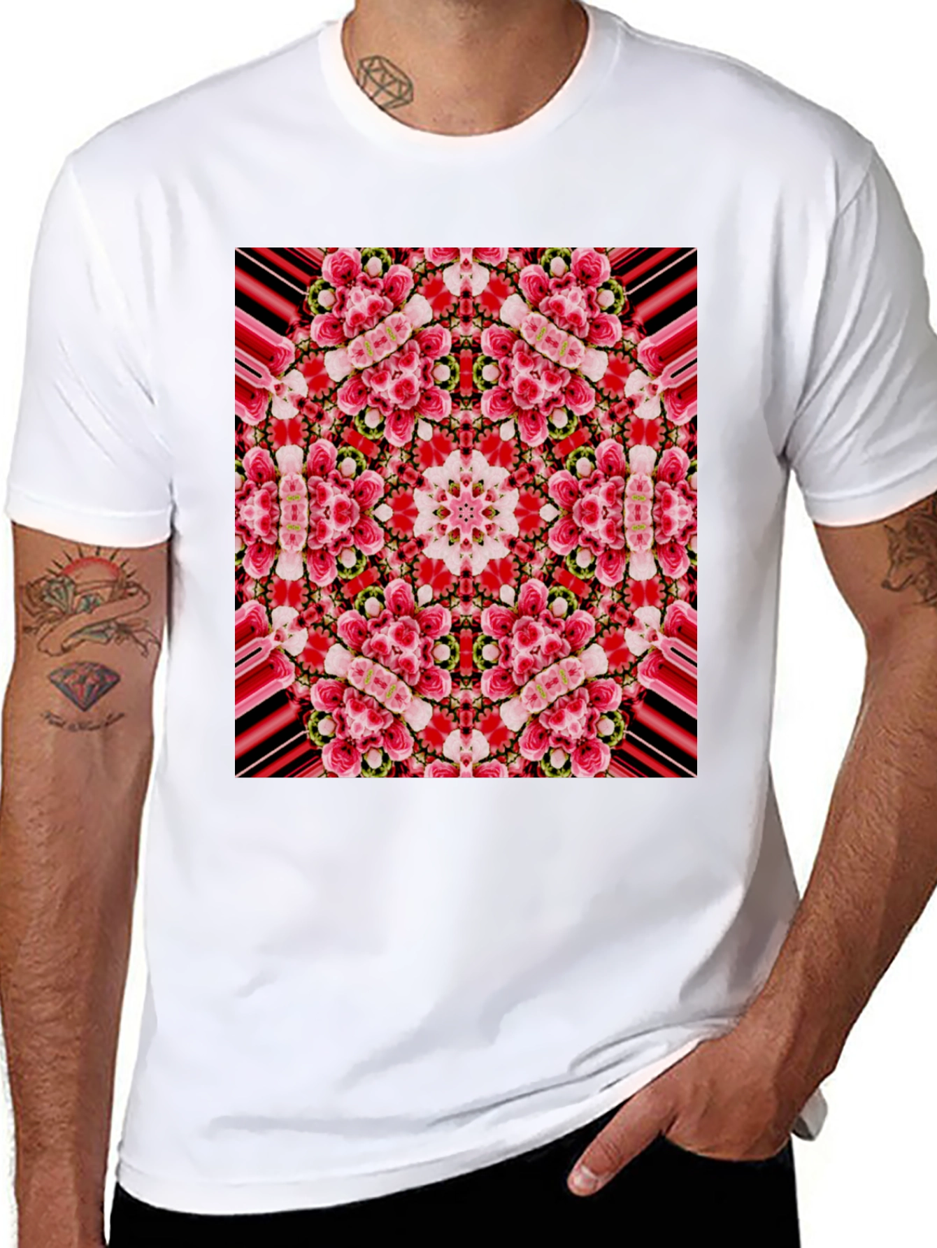 Floral Kaleidoscope Print Black T-Shirt