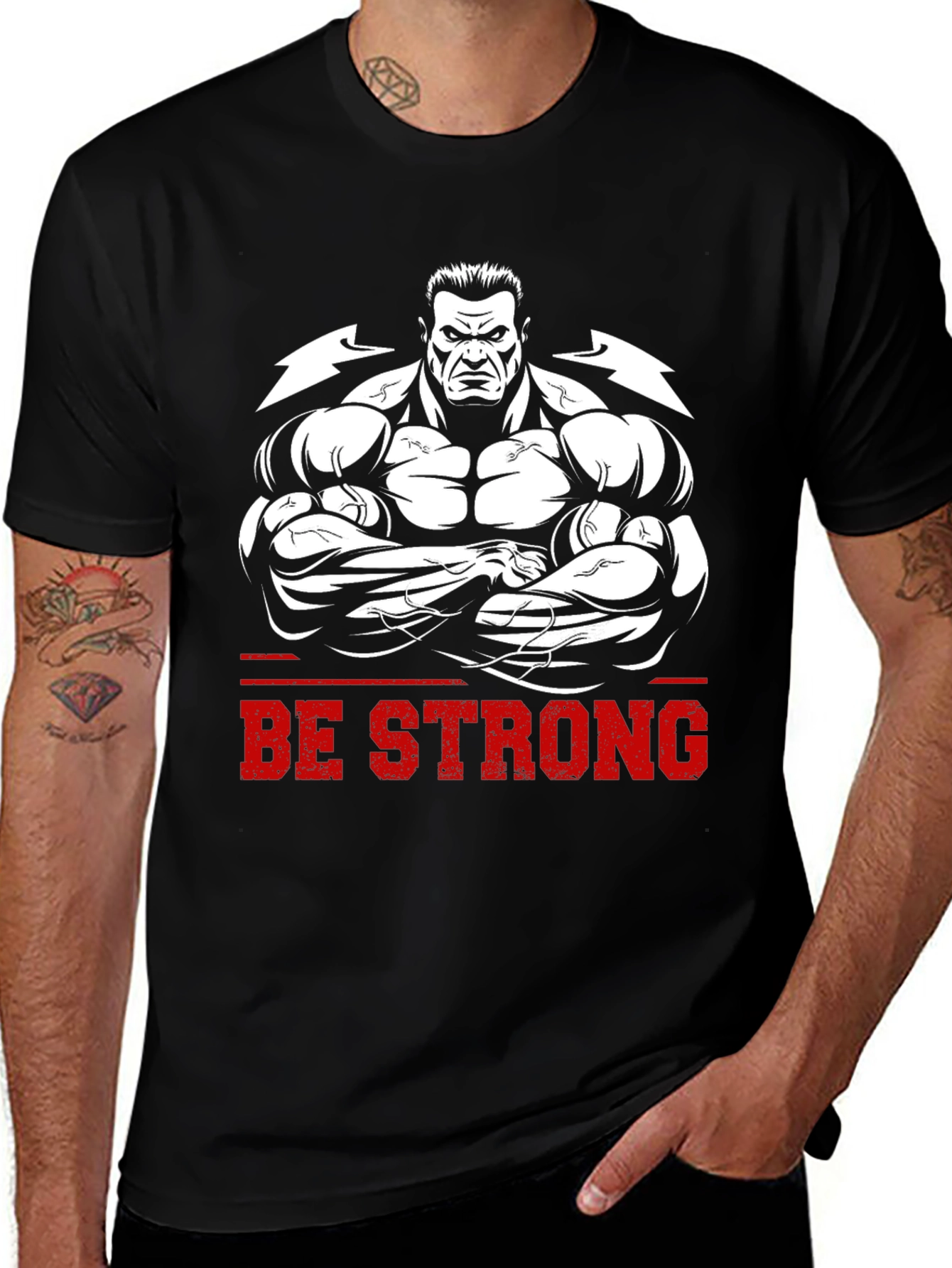 Be Strong Graphic Tee - Bodybuilder Design