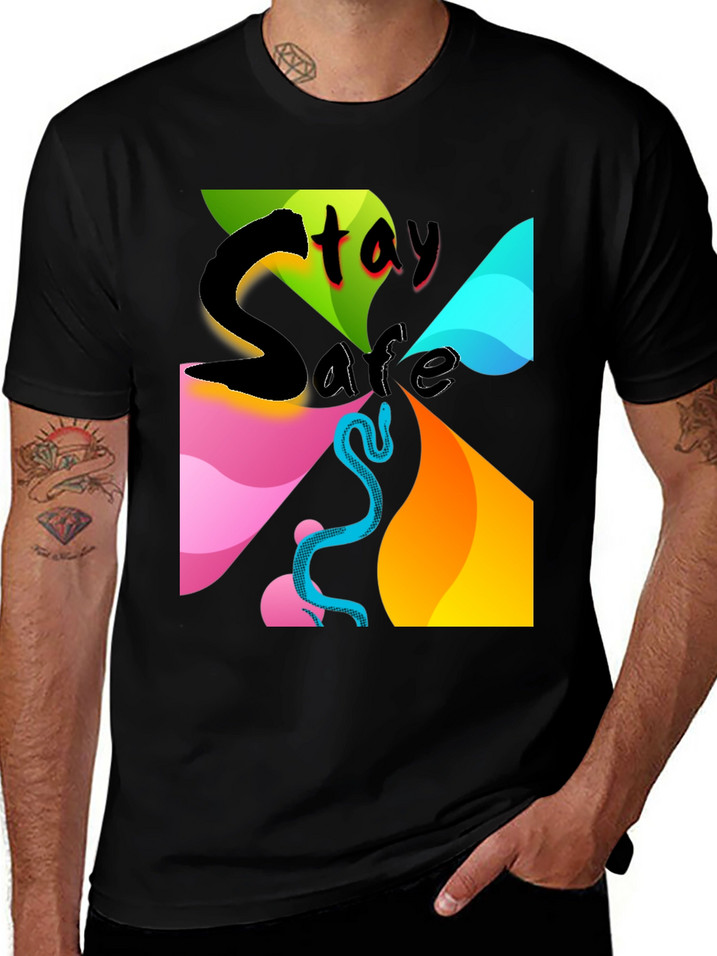Stay Safe Graphic Tee - Mens Black T-Shirt
