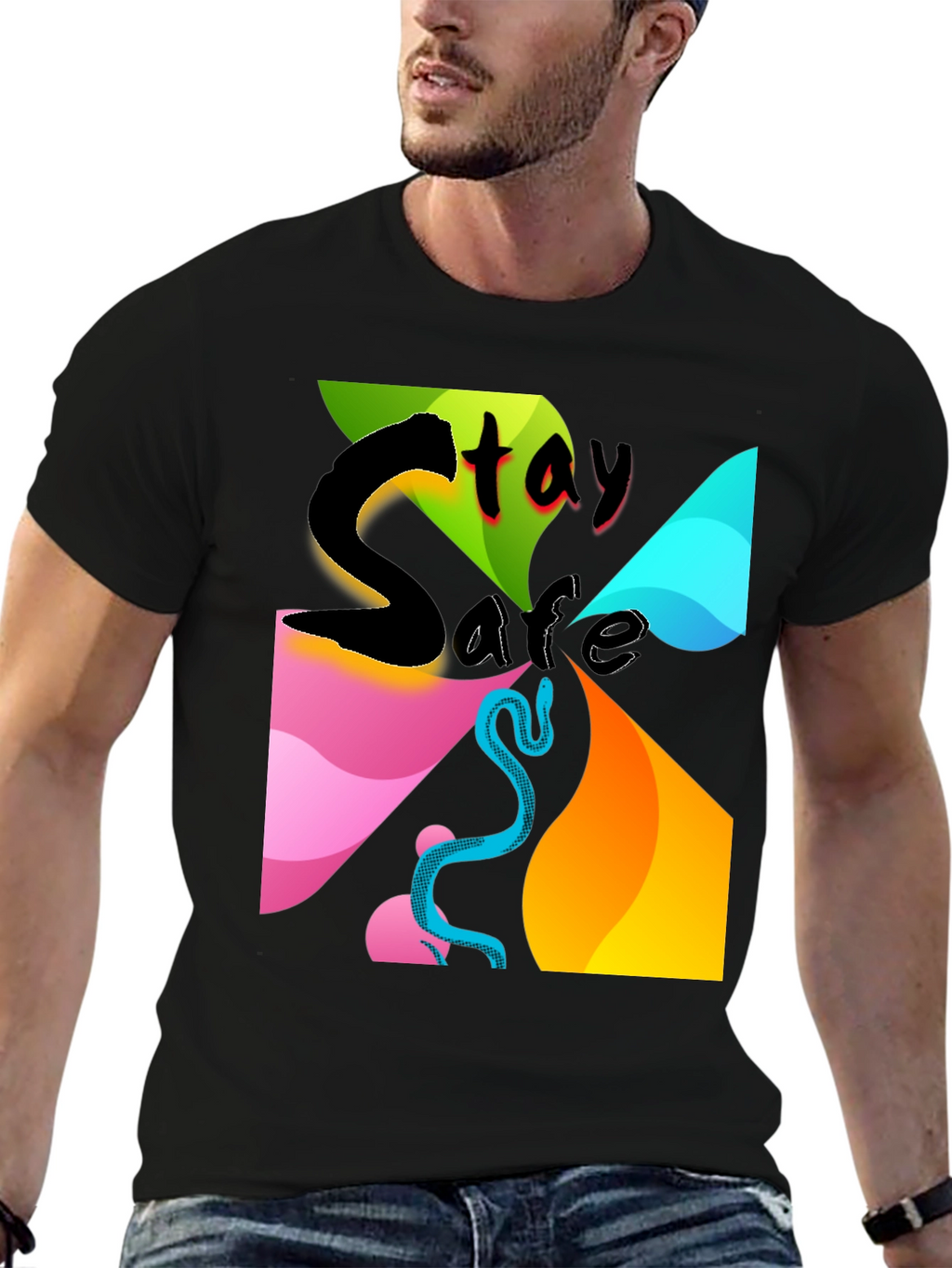 Stay Safe Graphic Tee - Mens Black T-Shirt