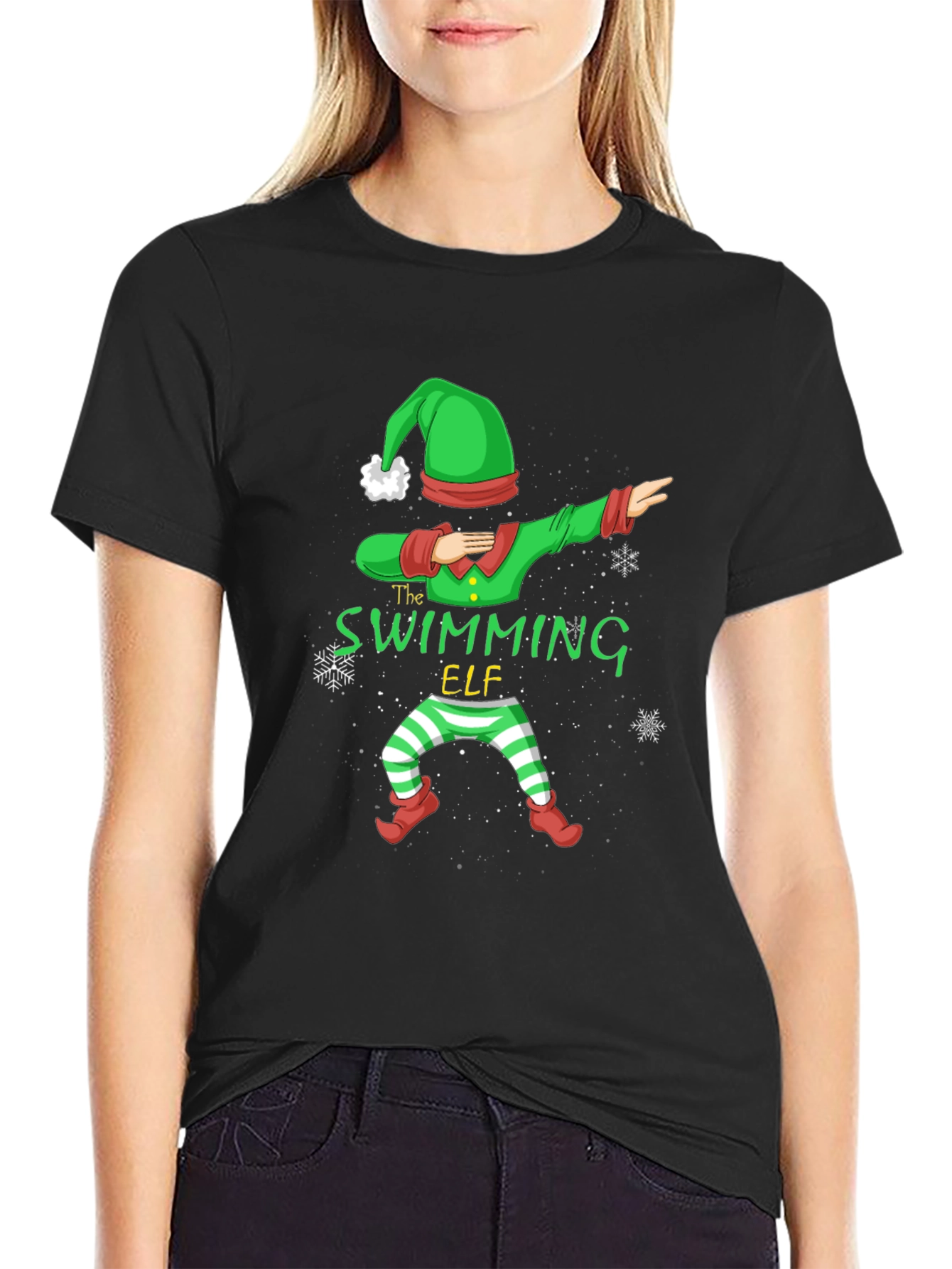 Swimming Elf Dab Christmas Holiday T-Shirt