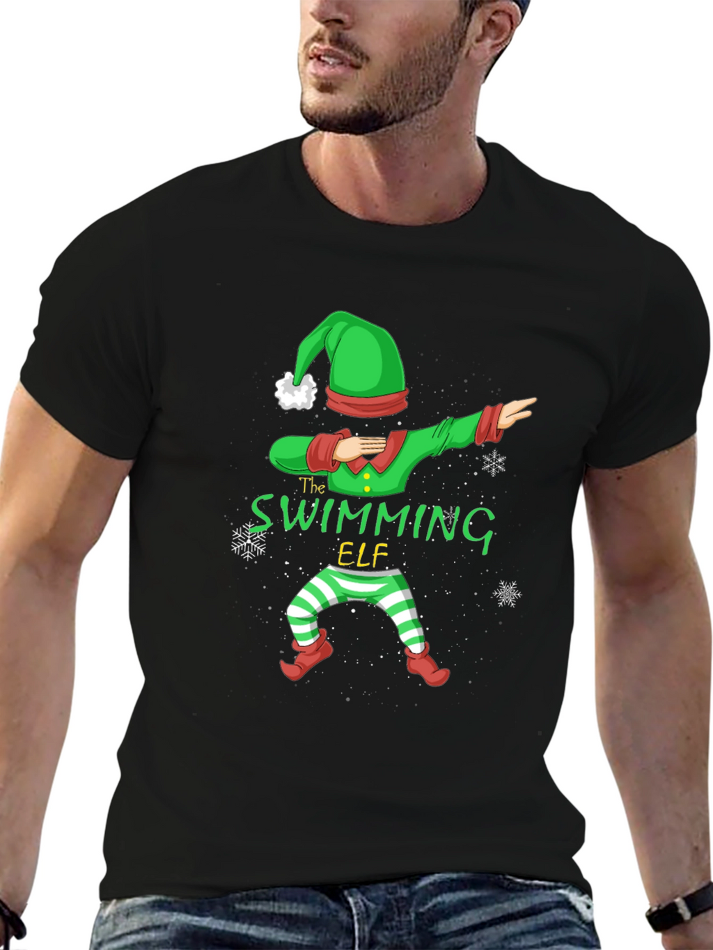 Swimming Elf Dab Christmas Holiday T-Shirt