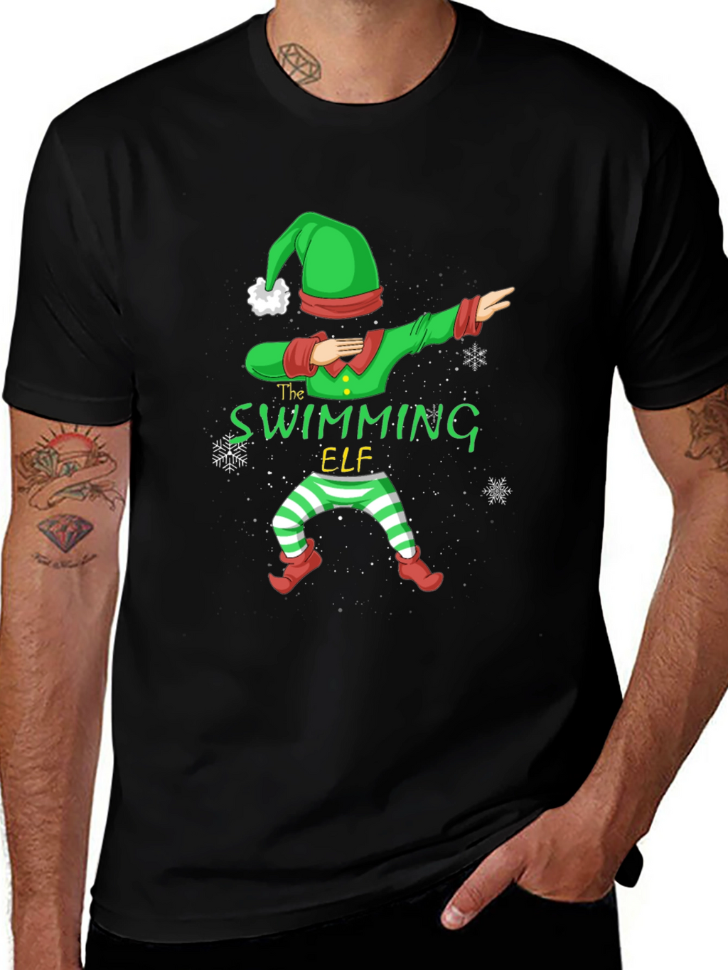 Swimming Elf Dab Christmas Holiday T-Shirt