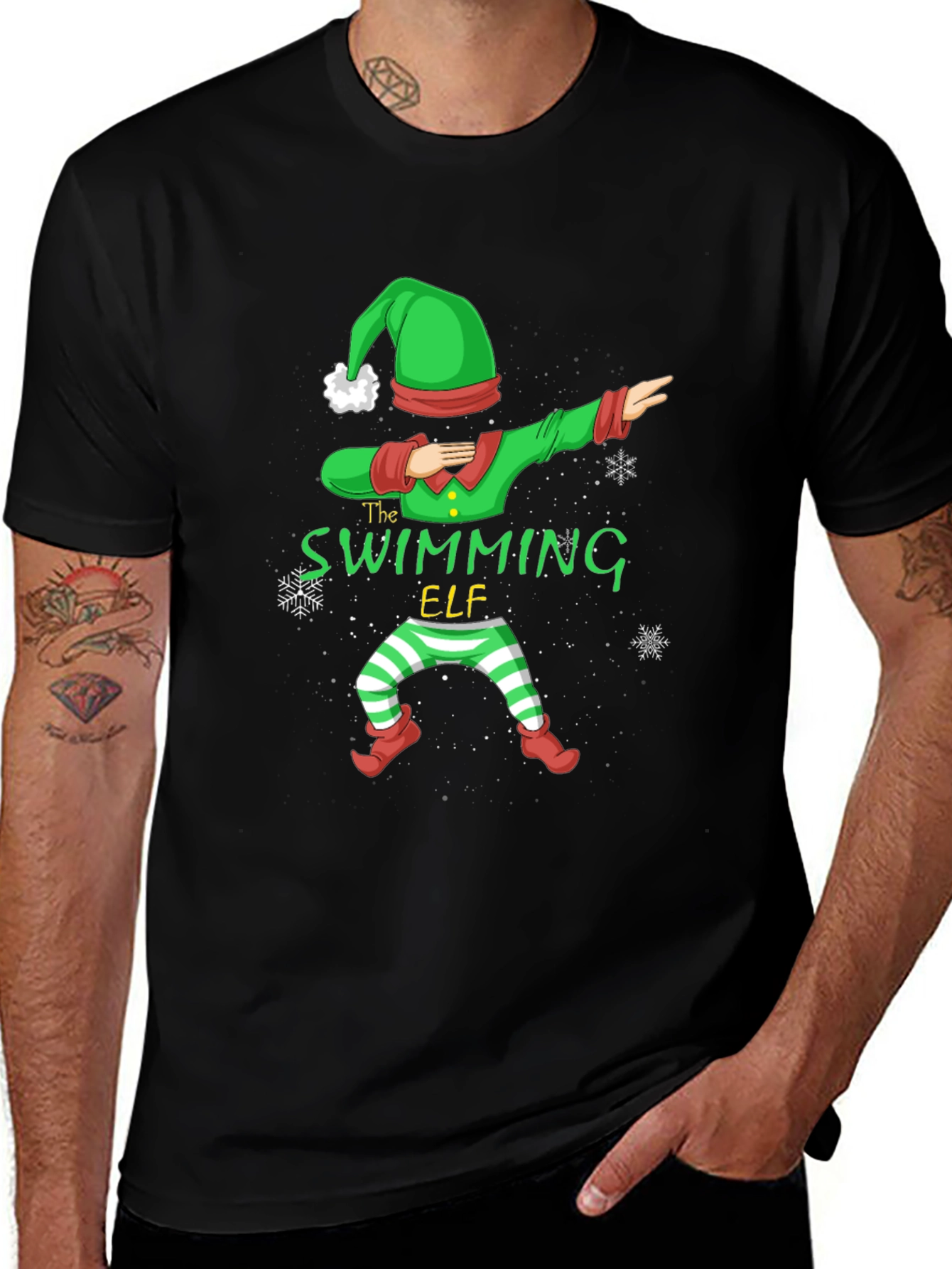 Swimming Elf Dab Christmas Holiday T-Shirt