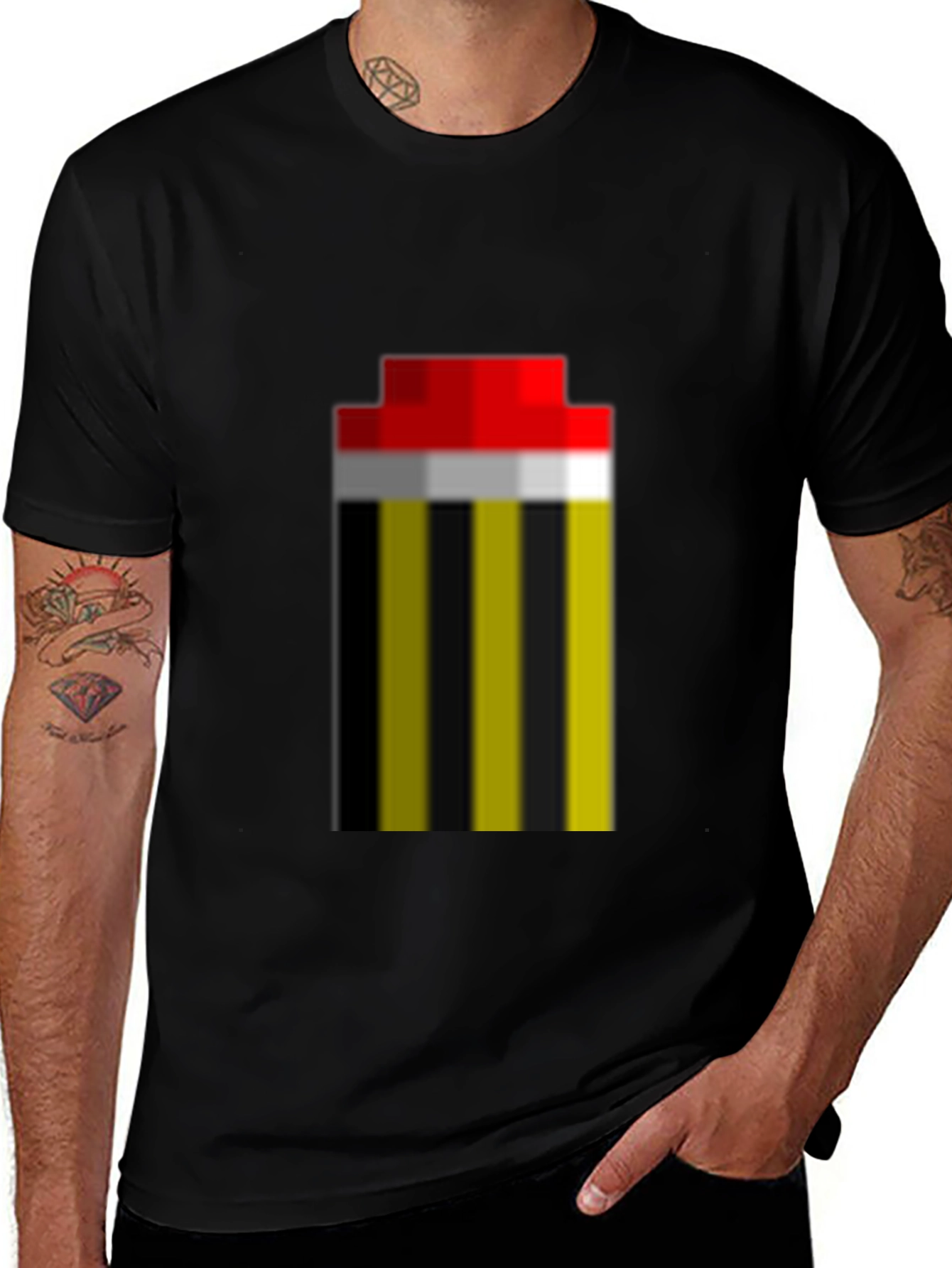 Pixel Art Stripe Tee - Retro Gaming Fashion