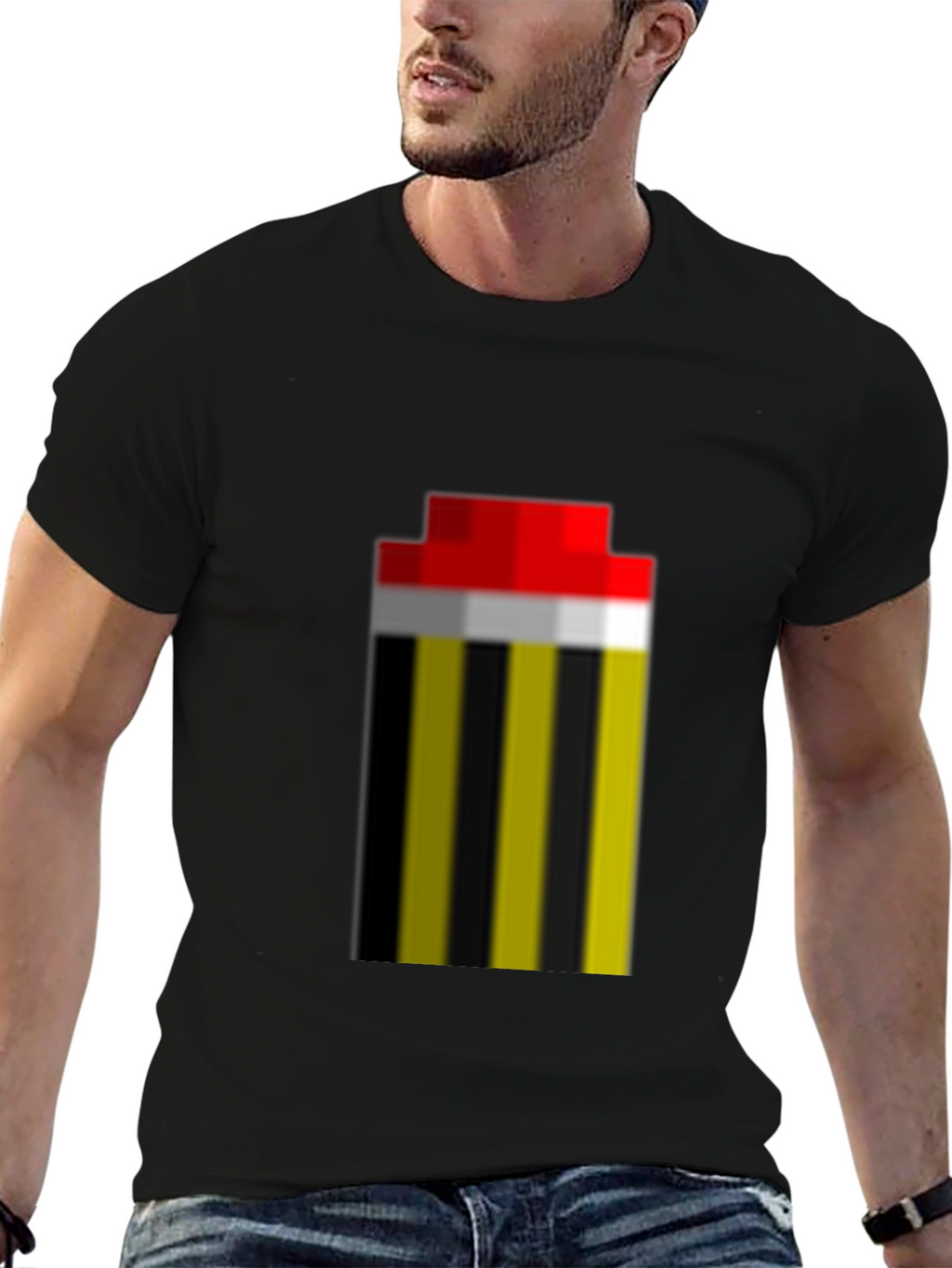 Pixel Art Stripe Tee - Retro Gaming Fashion