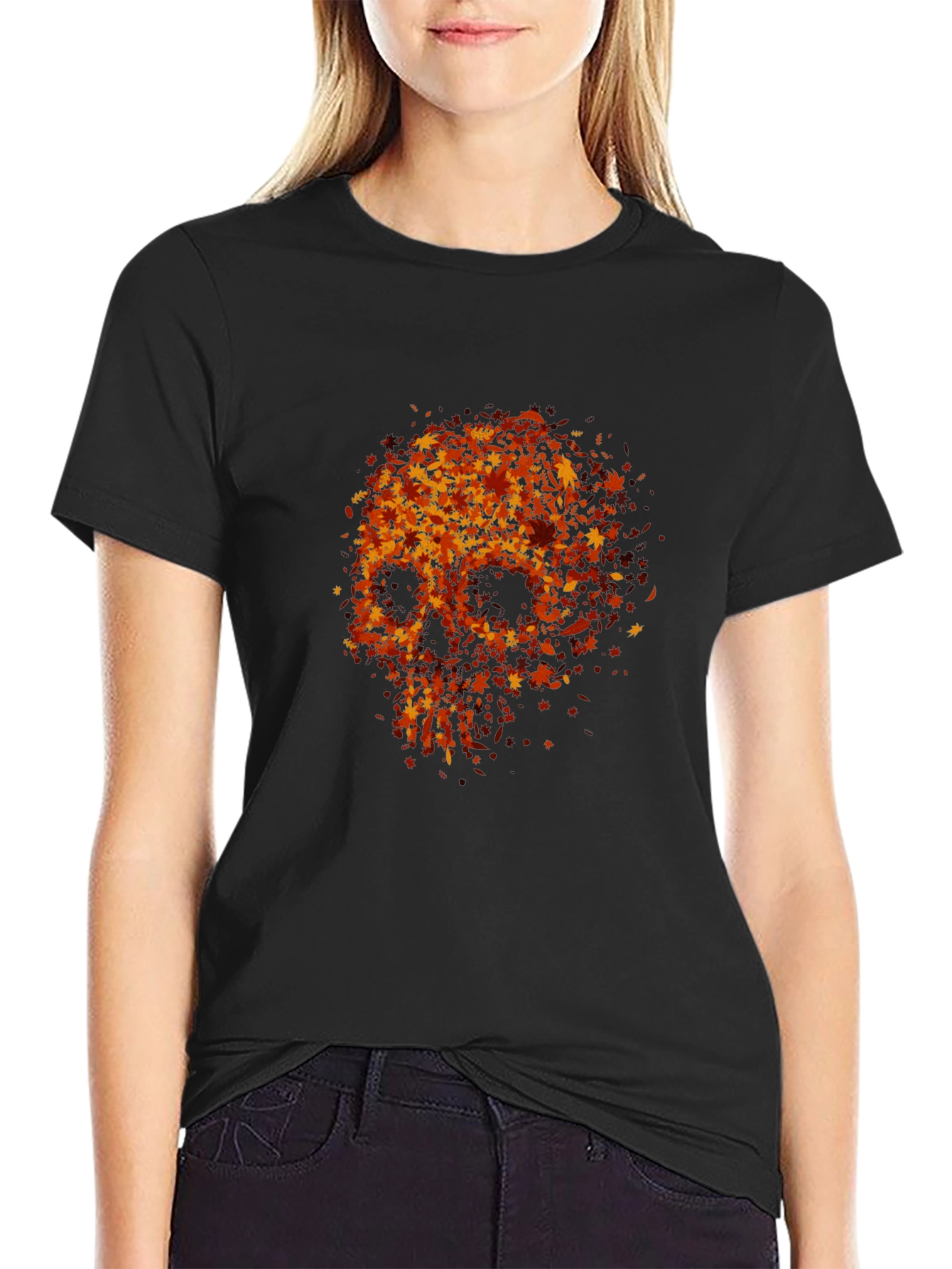 Skull Made of Leaves Graphic Tee - Black
