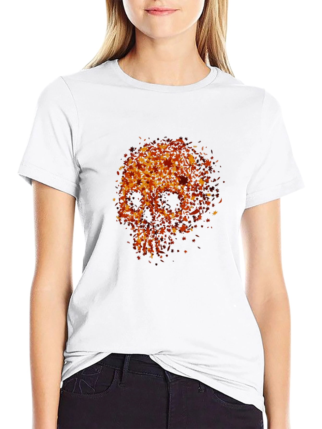 Skull Made of Leaves Graphic Tee - Black