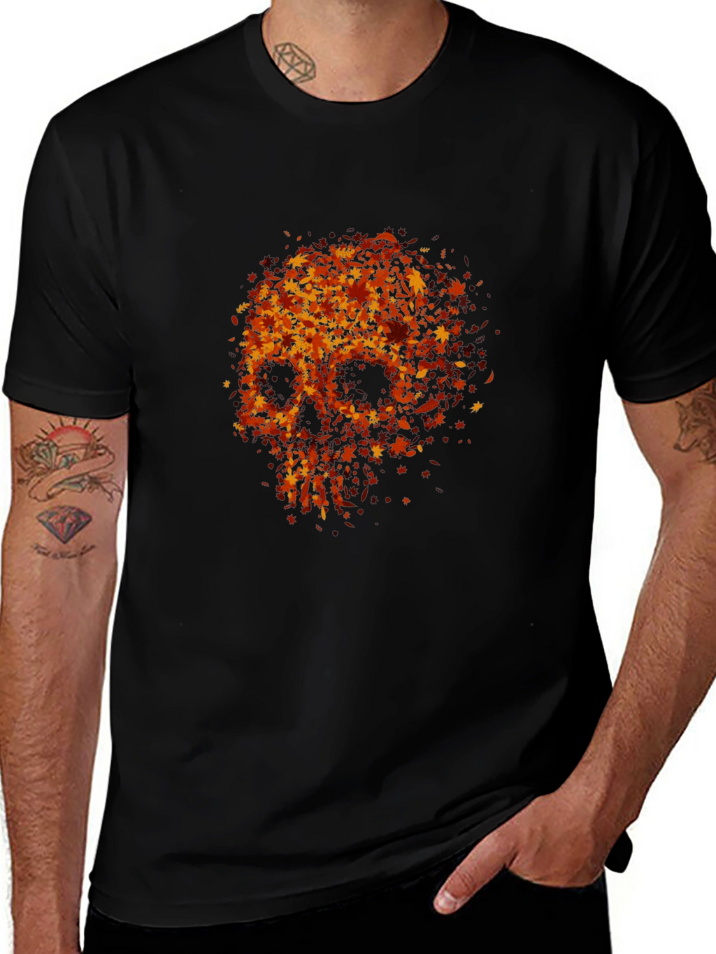 Skull Made of Leaves Graphic Tee - Black
