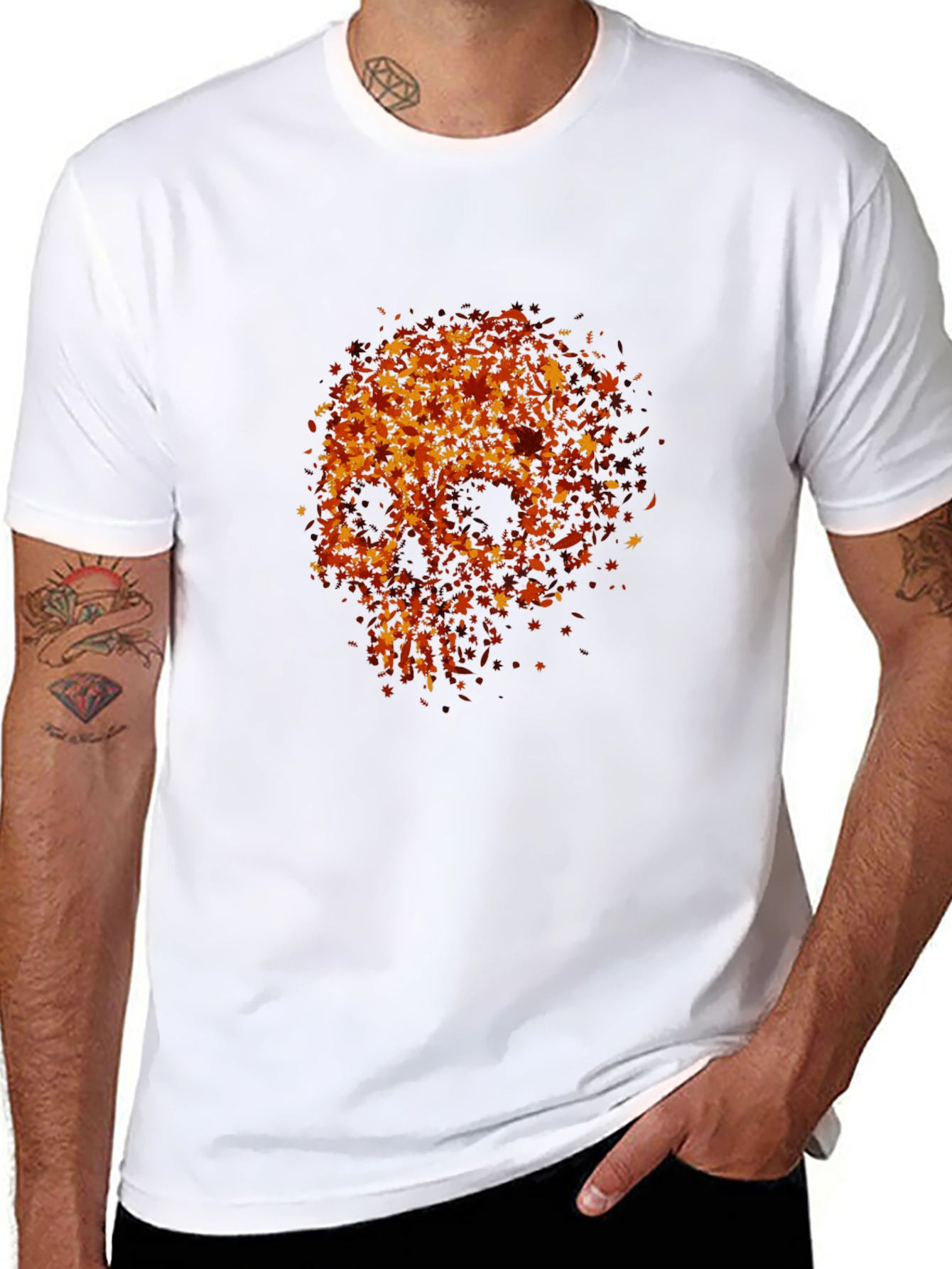 Skull Made of Leaves Graphic Tee - Black